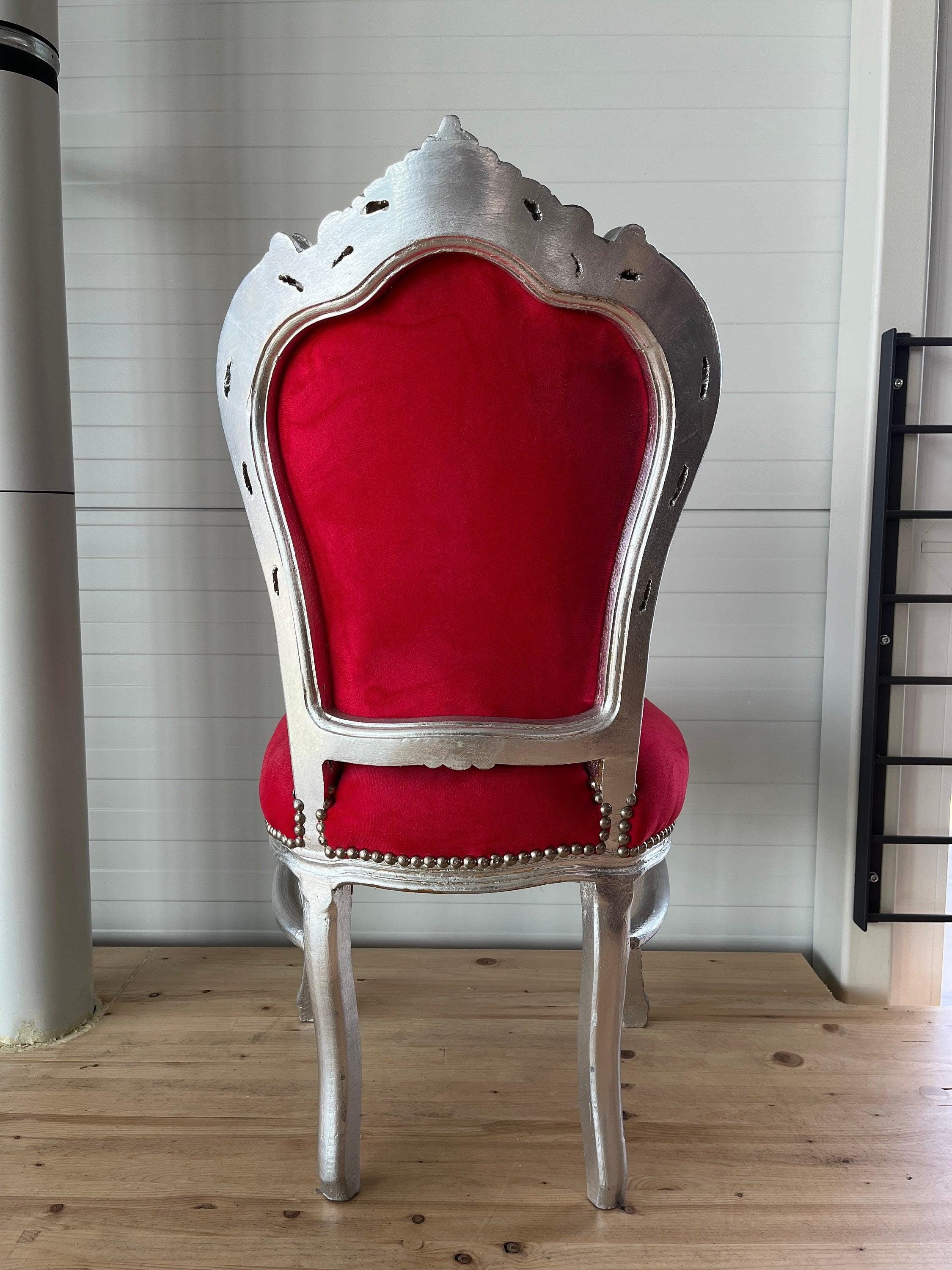French Baroque, Rococo, Barock Essensstuhl, Antique Style Chair- Silver Red