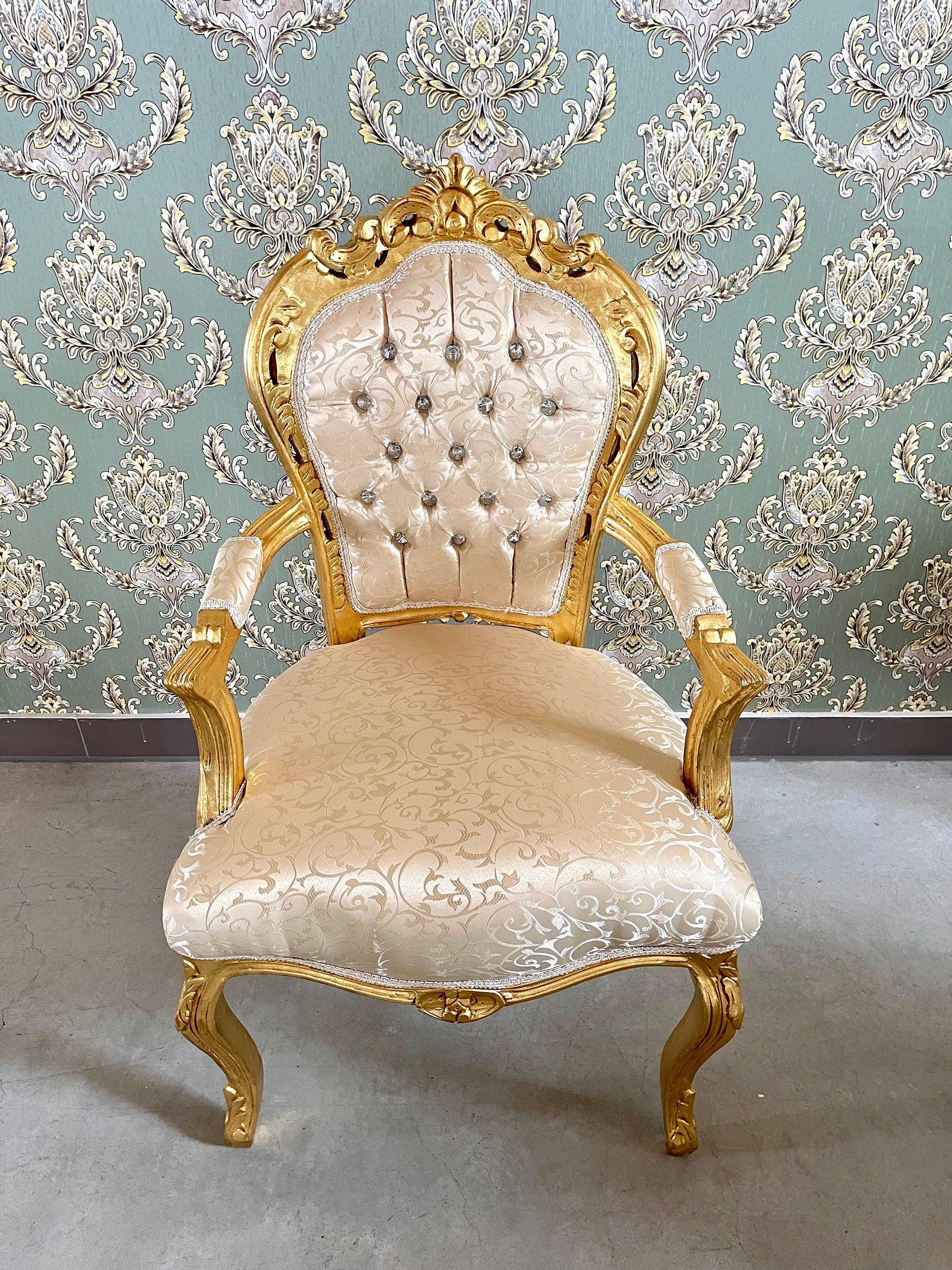 Accent Armchair Beige Color Damask French Louis XV Style Chair in Gold Finish Retro Baroque Rococo Handmade Chair For Xmas Gift Home Decor