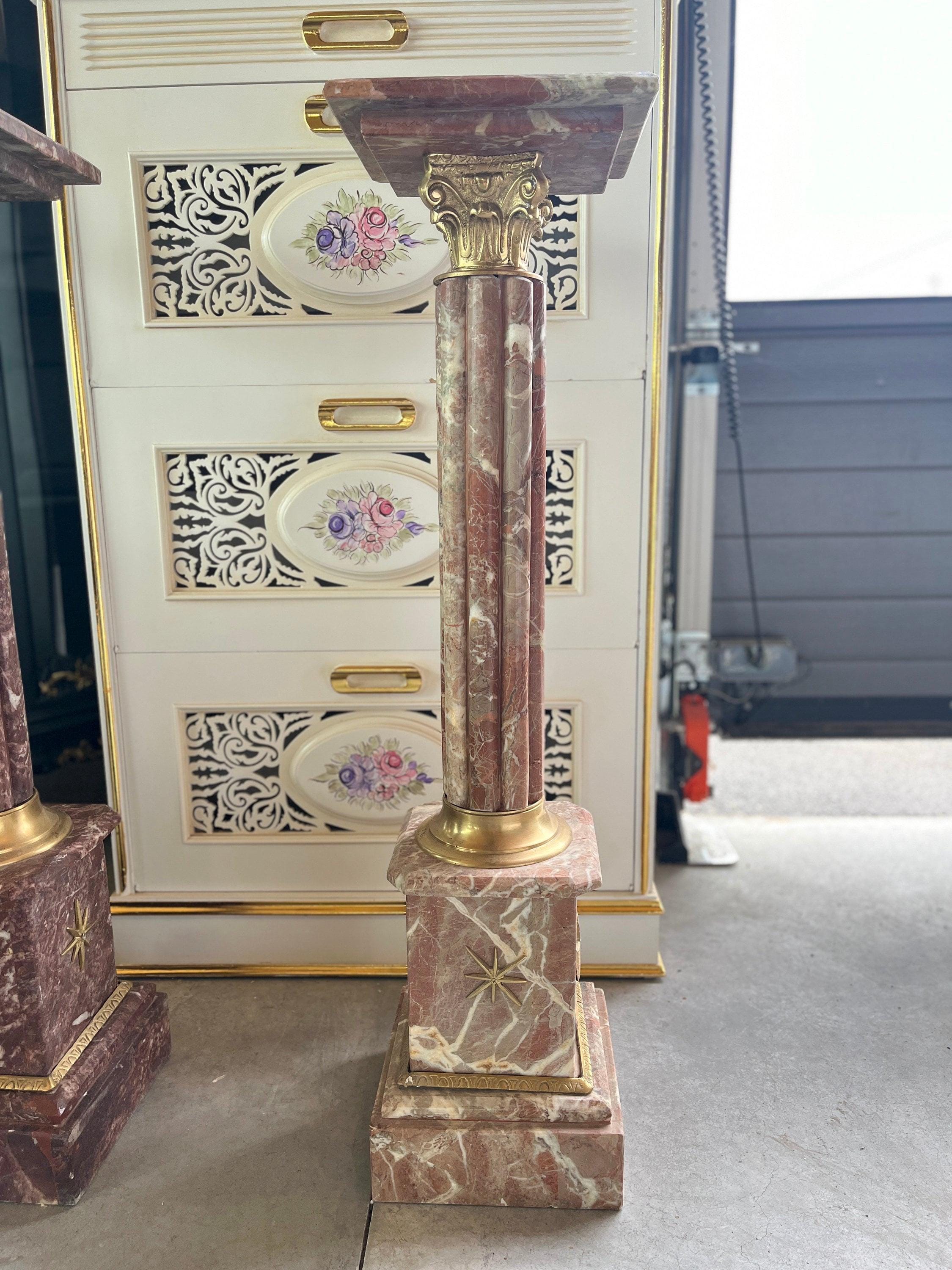 Marble Pillar Deluxe Baroque Style with Brass Decor Marble Column for Theater Decoration for TV Display Setting Film Shooting or Hotel Decor