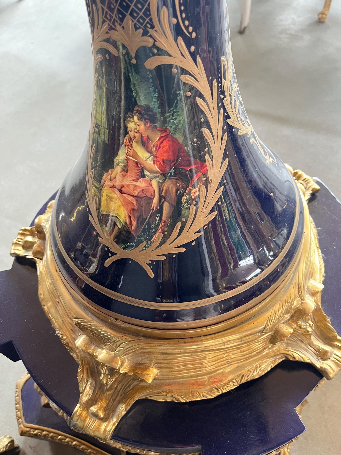 Huge Porcelain Vase Ormolu Mounted Sèvres Style Reproduction Giant Blue Porcelain Vase Stand for Commercial Display for Hotel Decoration