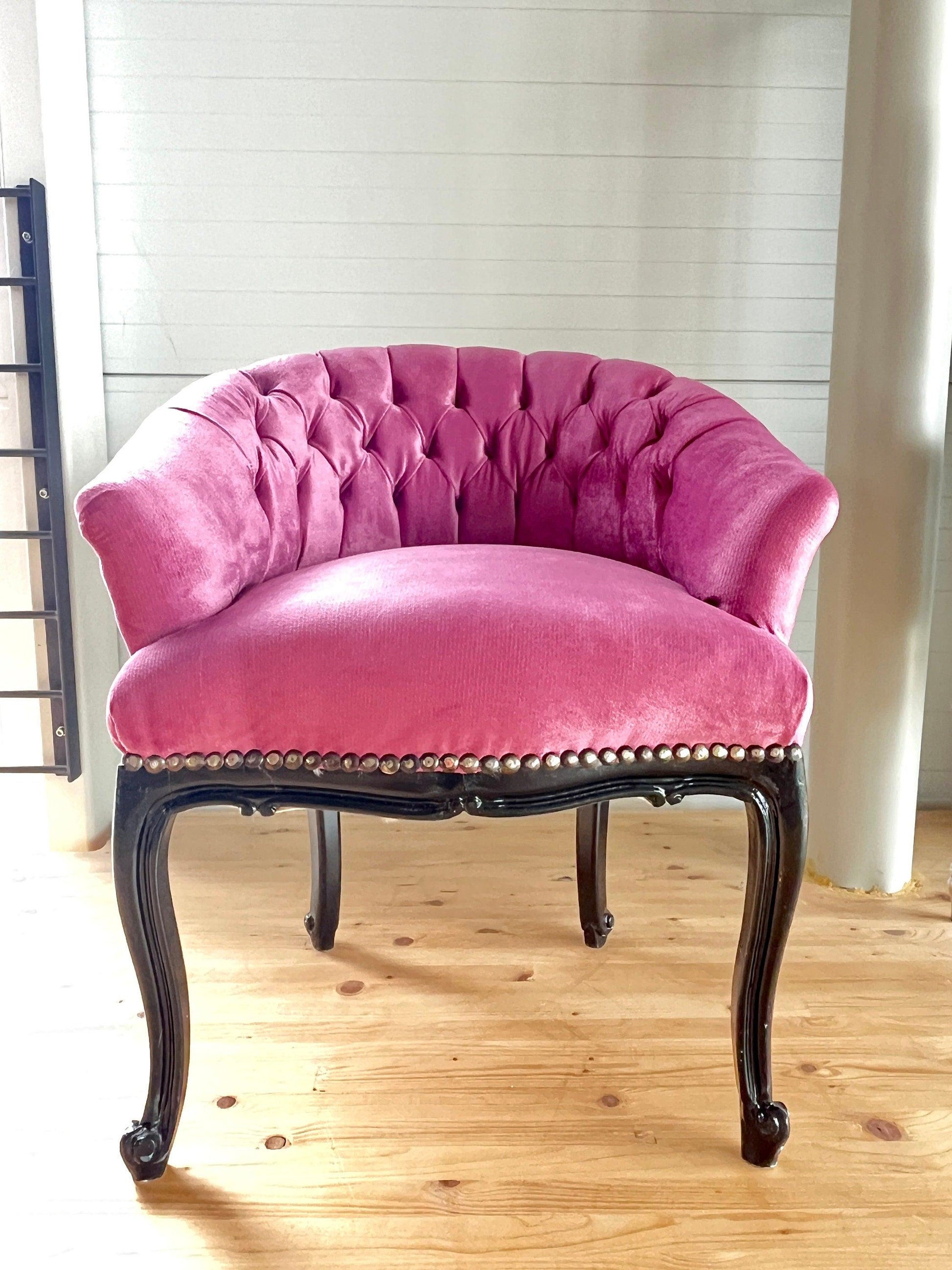 Cocktail Chair Tufted Velvet French Baroque Rococo Style in Animal Jungle Print at Back Bar Chair Tufted Velvet Blue Velvet Berry