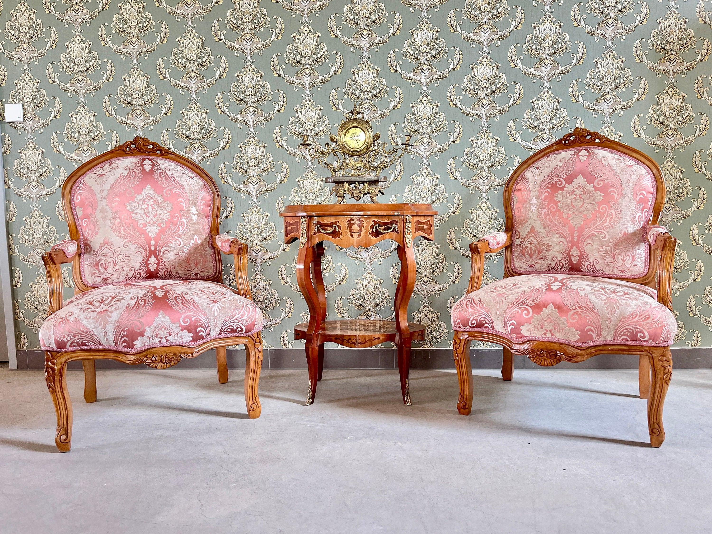 Armchair French Louis Style in Pink Flower Damask Retro Baroque Rococo Style Lounge Chair For Home Decor
