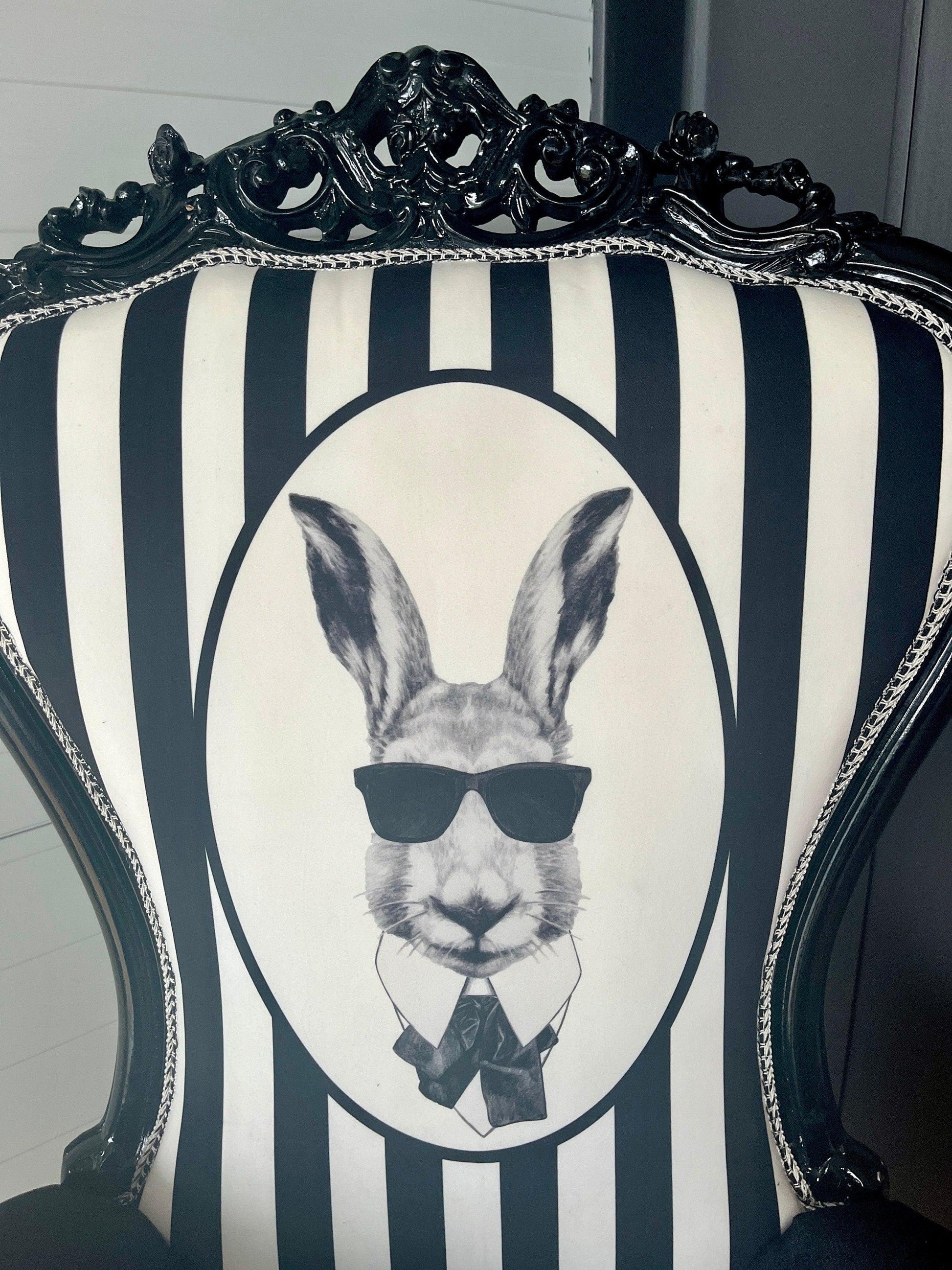Throne Armchair Black & White Funny Rabbit Print Huge Armchair for Birthday Party for Special Event or Commercial Decoration
