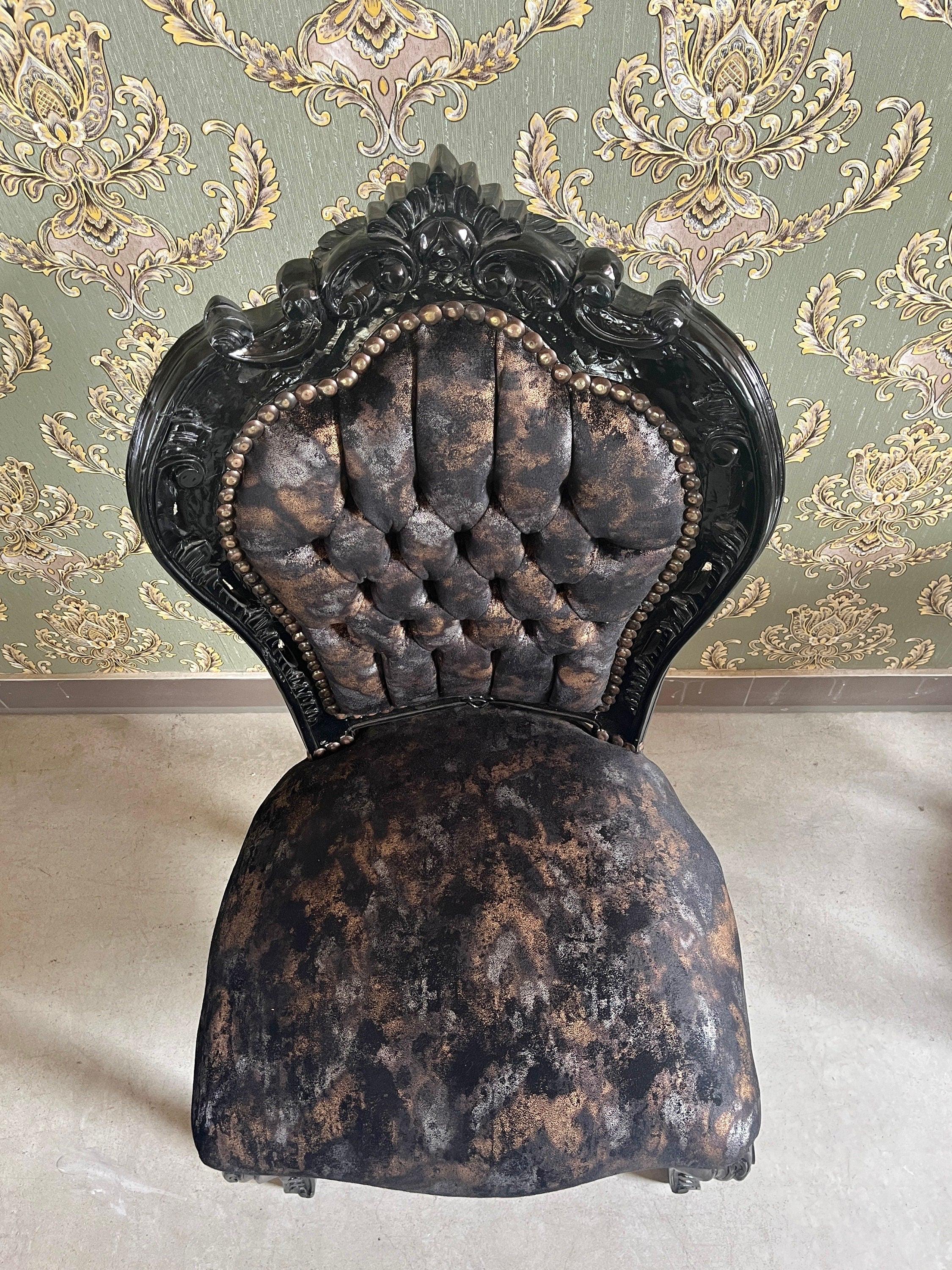 Accent Chair French Louis Style Dining Chair in Midnight Black Velvet Retro Baroque Rococo Style Chair in Brown Velvet for Home Décor