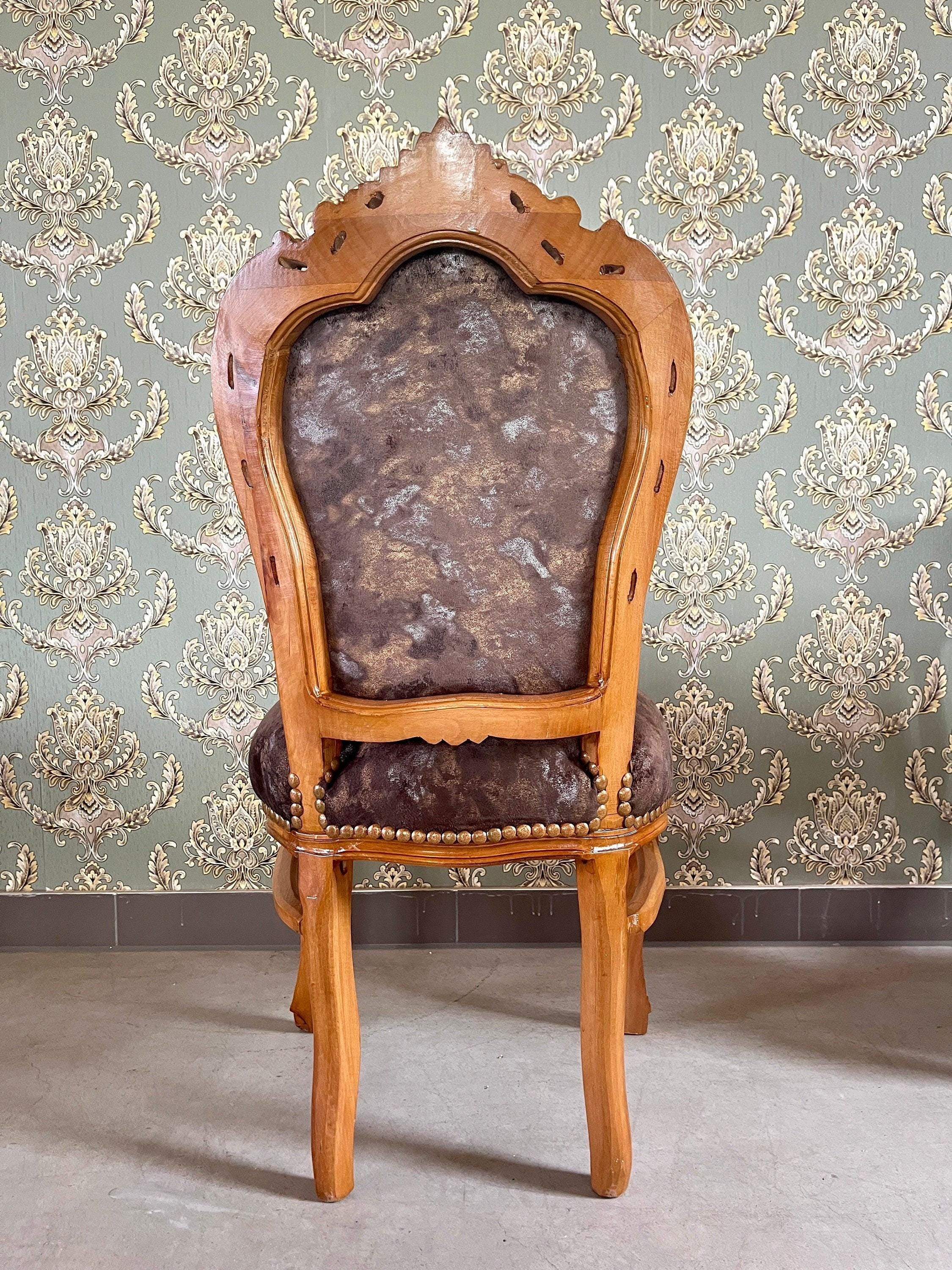 Accent Chair French Louis Style Dining Chair in Midnight Black Velvet Retro Baroque Rococo Style Chair in Brown Velvet for Home Décor