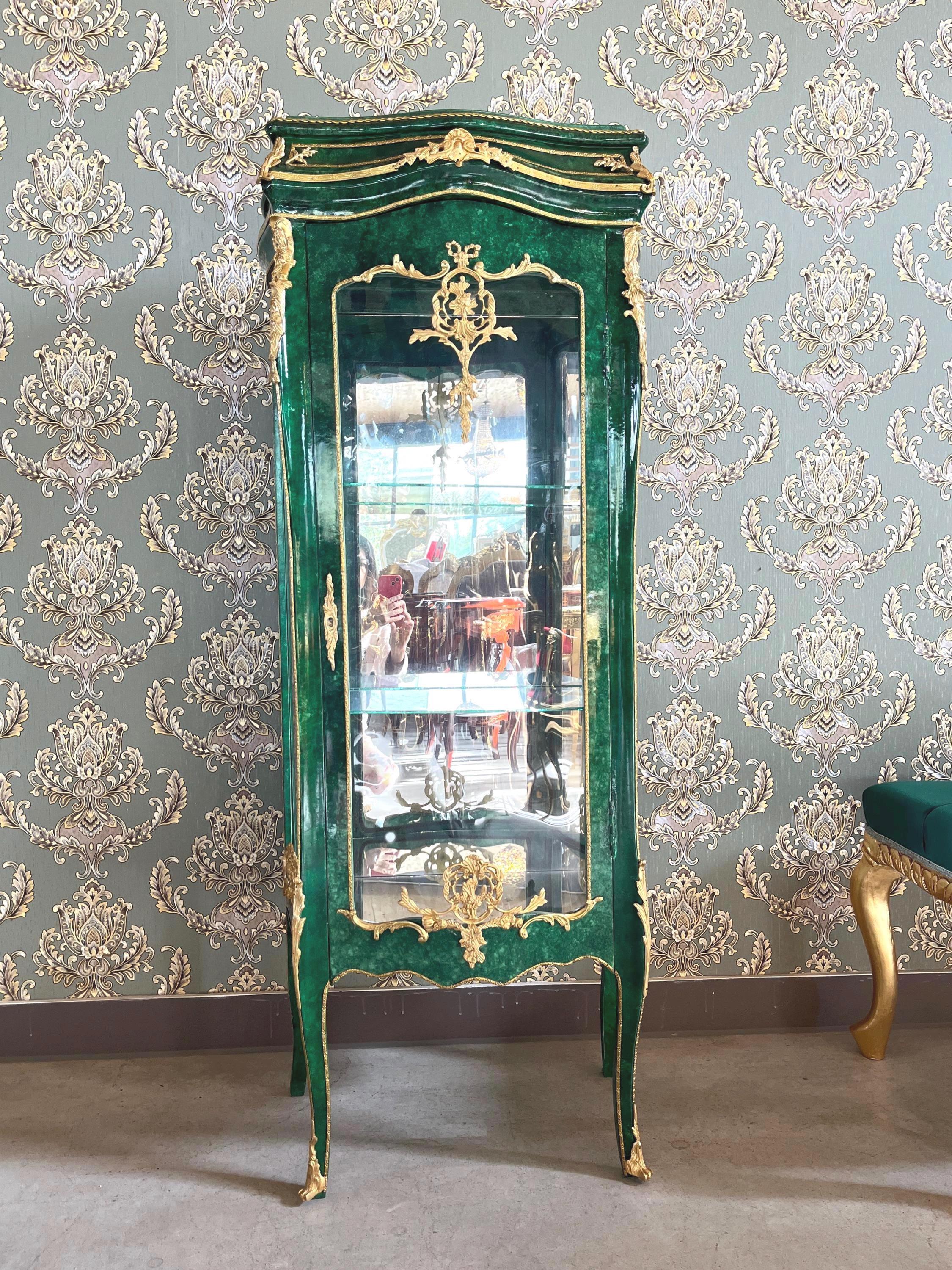 Display Cabinet Middle Size in Emerald Green French Baroque Royal Style Marble Slab Top Showcase Home Decor Xmas Gift - LIMITED EDITION