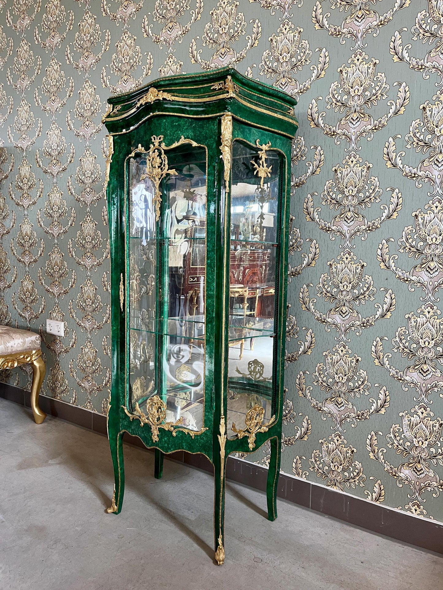 Display Cabinet Middle Size in Emerald Green French Baroque Royal Style Marble Slab Top Showcase Home Decor Xmas Gift - LIMITED EDITION