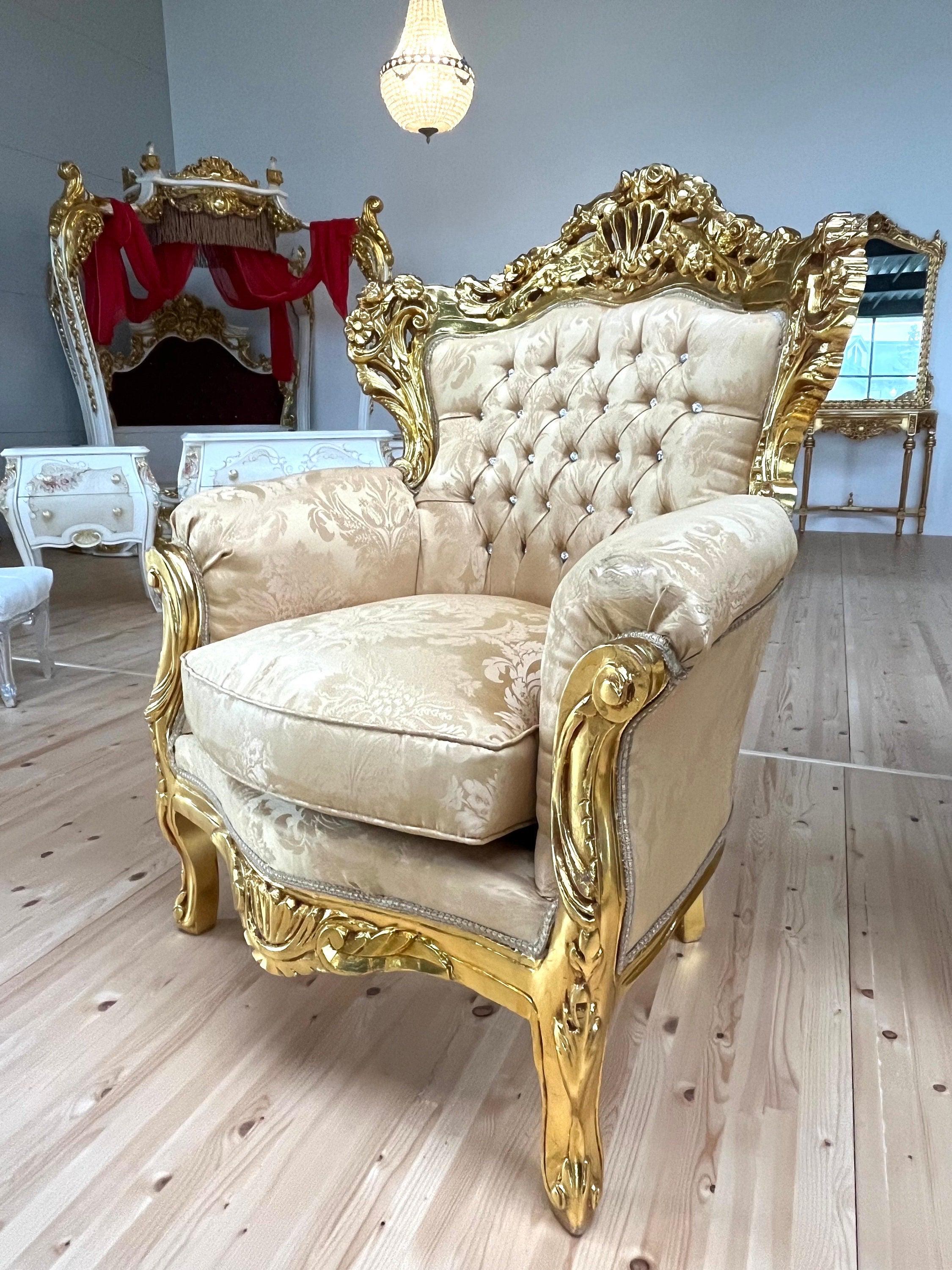 Sofa Set French Louis Style in Gold Finish Retro Baroque Rococo Style Couch Set For Holiday Sparkling Home Decor Gift for Hotel Lobby Decor