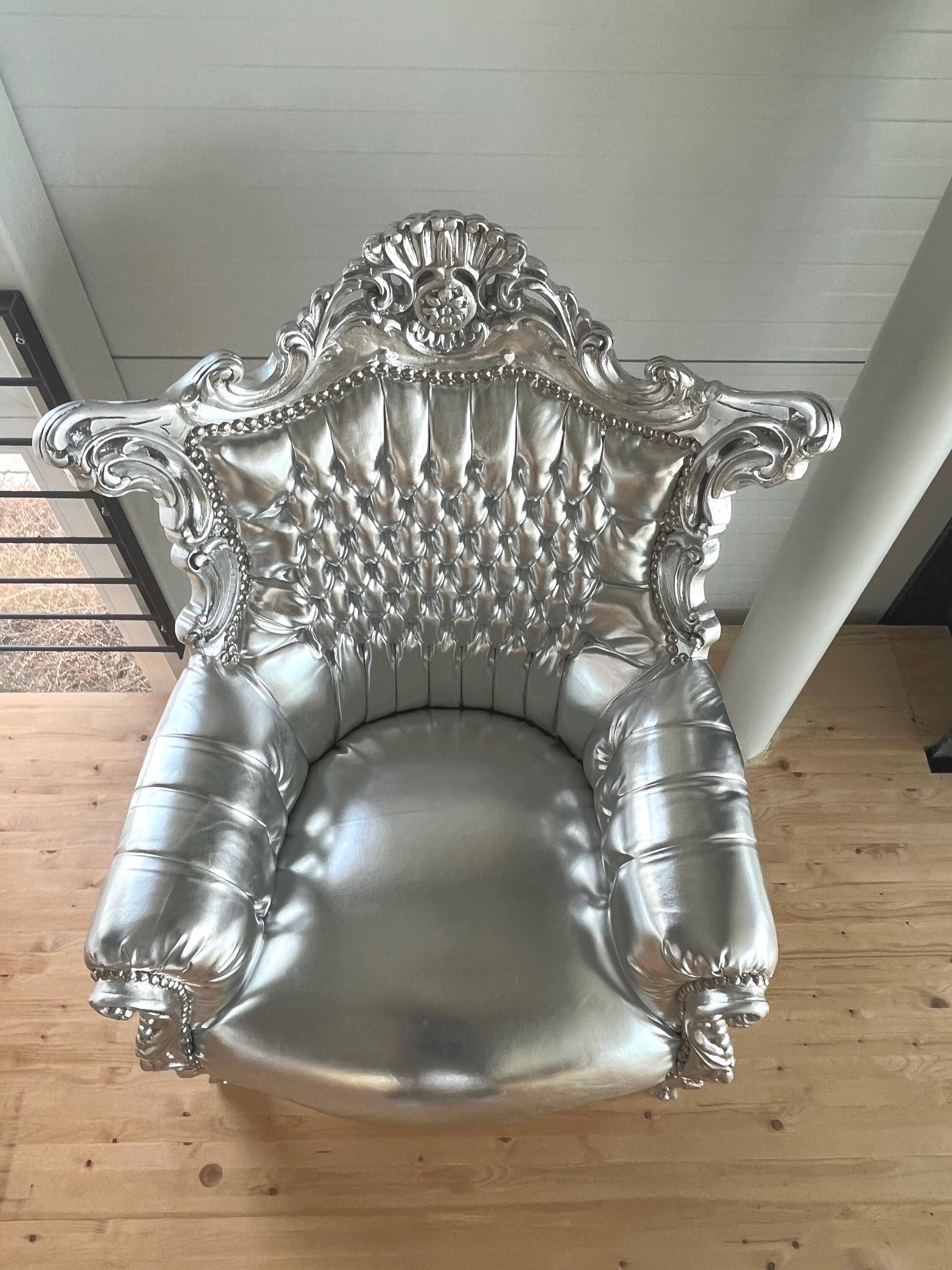 Armchair Silver French Louis Style Sofa Chair Italian Antique Style Armchair Baroque Rococo Style in Silver Finish for Living Room