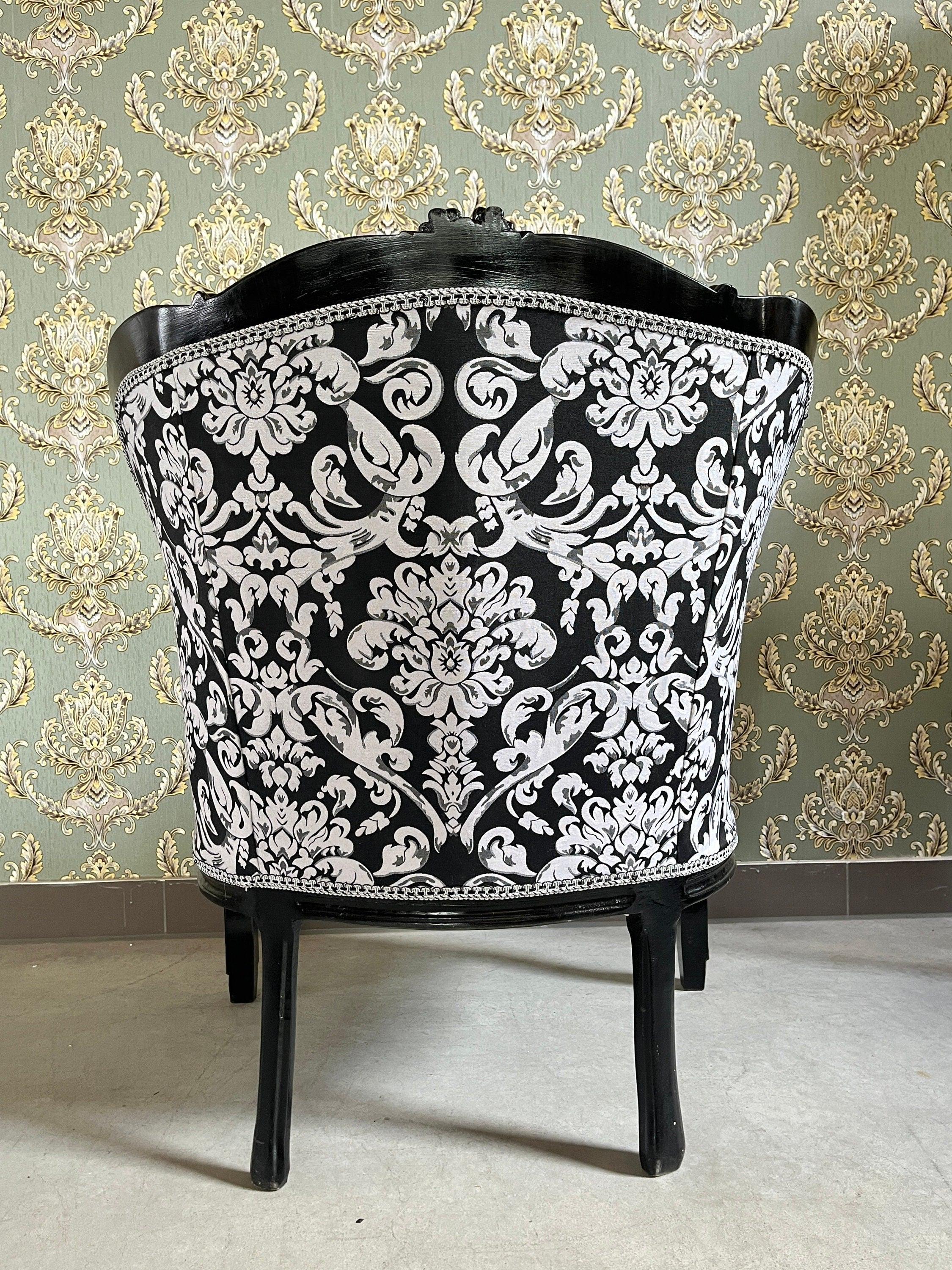 Armchair French Louis Style Shell Shape Chair Nostalgic Baroque Style in Black Floral Lounge Chair for Home Decor