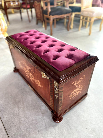 Barocker Schuhschrank im Antik-Stil - handgefertigt/ Shoe Cabinet French Baroque Seated Cabinet Red Velvet Seated Shoe Side Board Home Decor