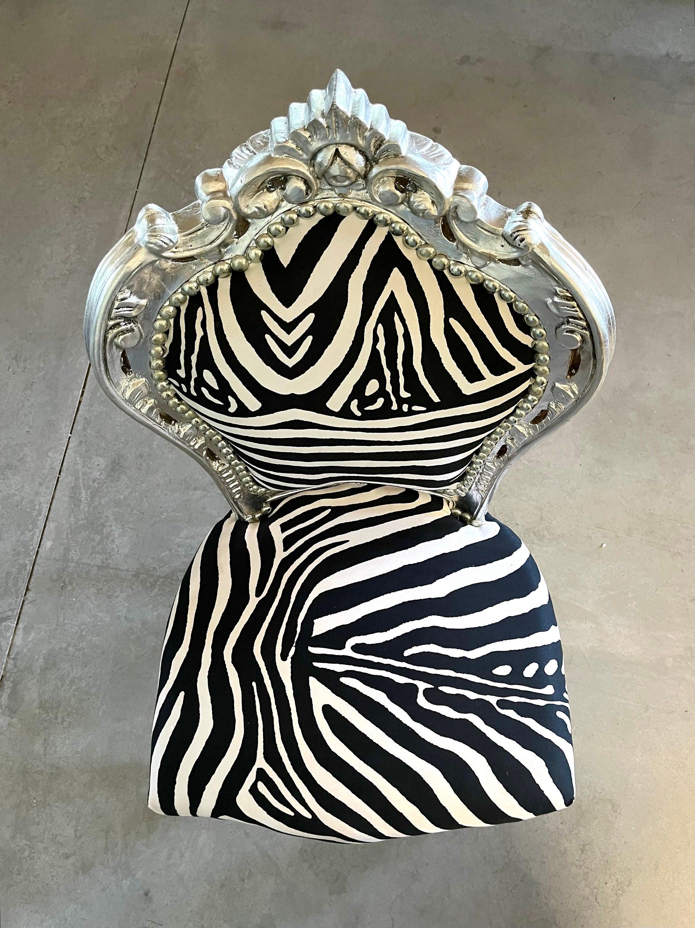 Accent Chair French Louis XV Chair in Zebra Print Dining Chair Silver Finish Handmade Baroque Rococo Chair for Home Party Event Décor