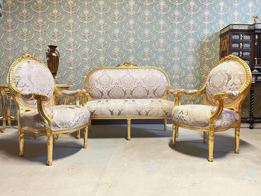 Lounge Sofa Set in Champagne Gold Color Flower Pattern Retro Baroque Rococo Style Sofa Set for Living Room Lounge Room Decor Made-To-Order