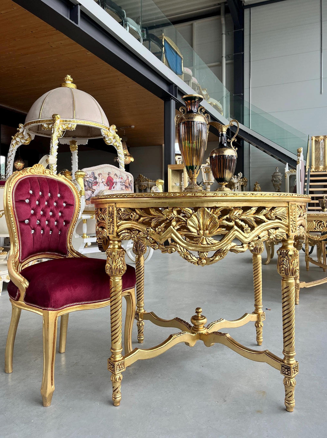 Dining Table in Gold Finish French Baroque Style Round Table Handmade Antique Style for Dining Room Decor