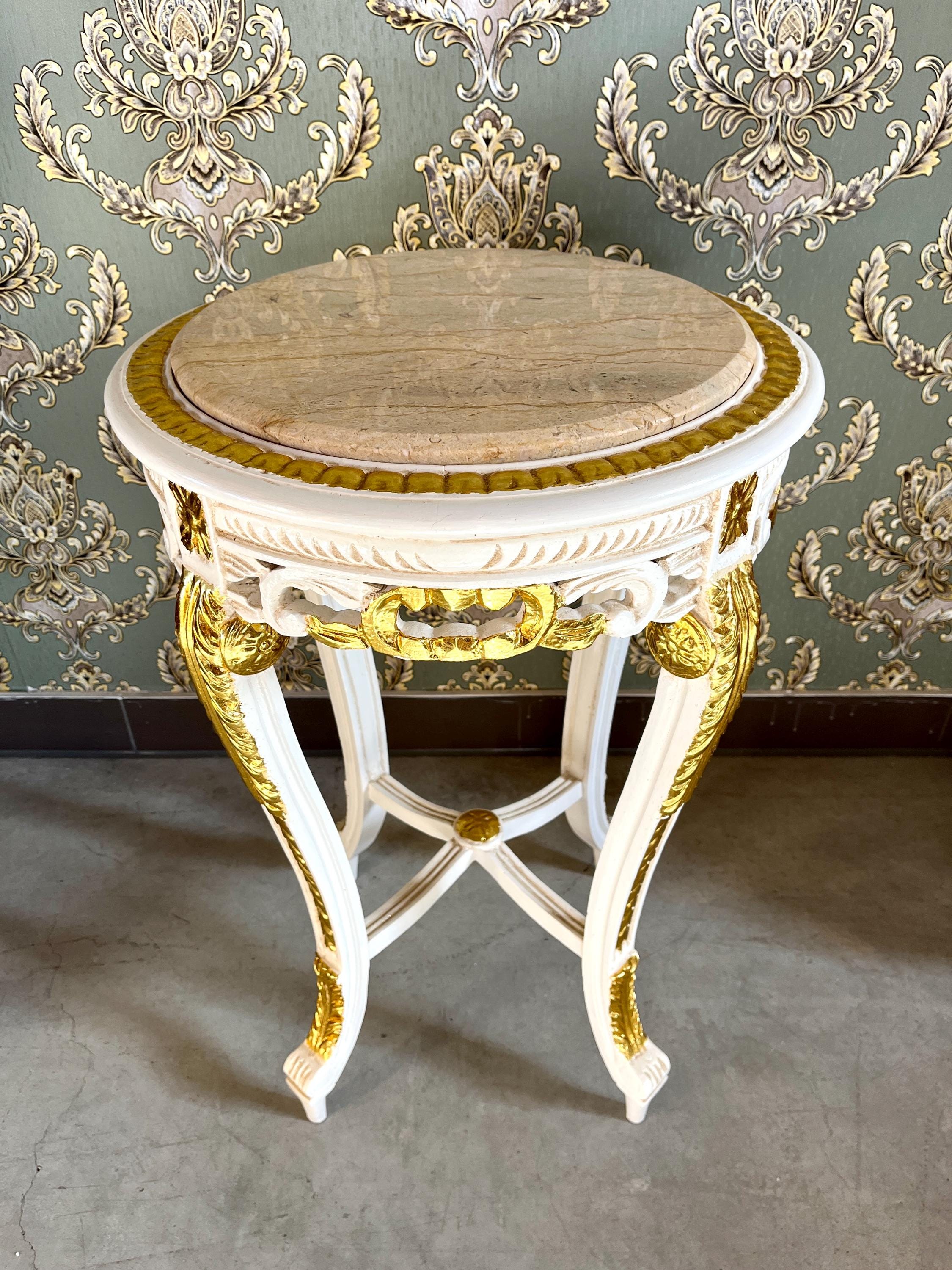 Side Table French Louis Antique Style with Marble Slab Top Coffee Table Retro Baroque Style In Gold Finish for Home Decor
