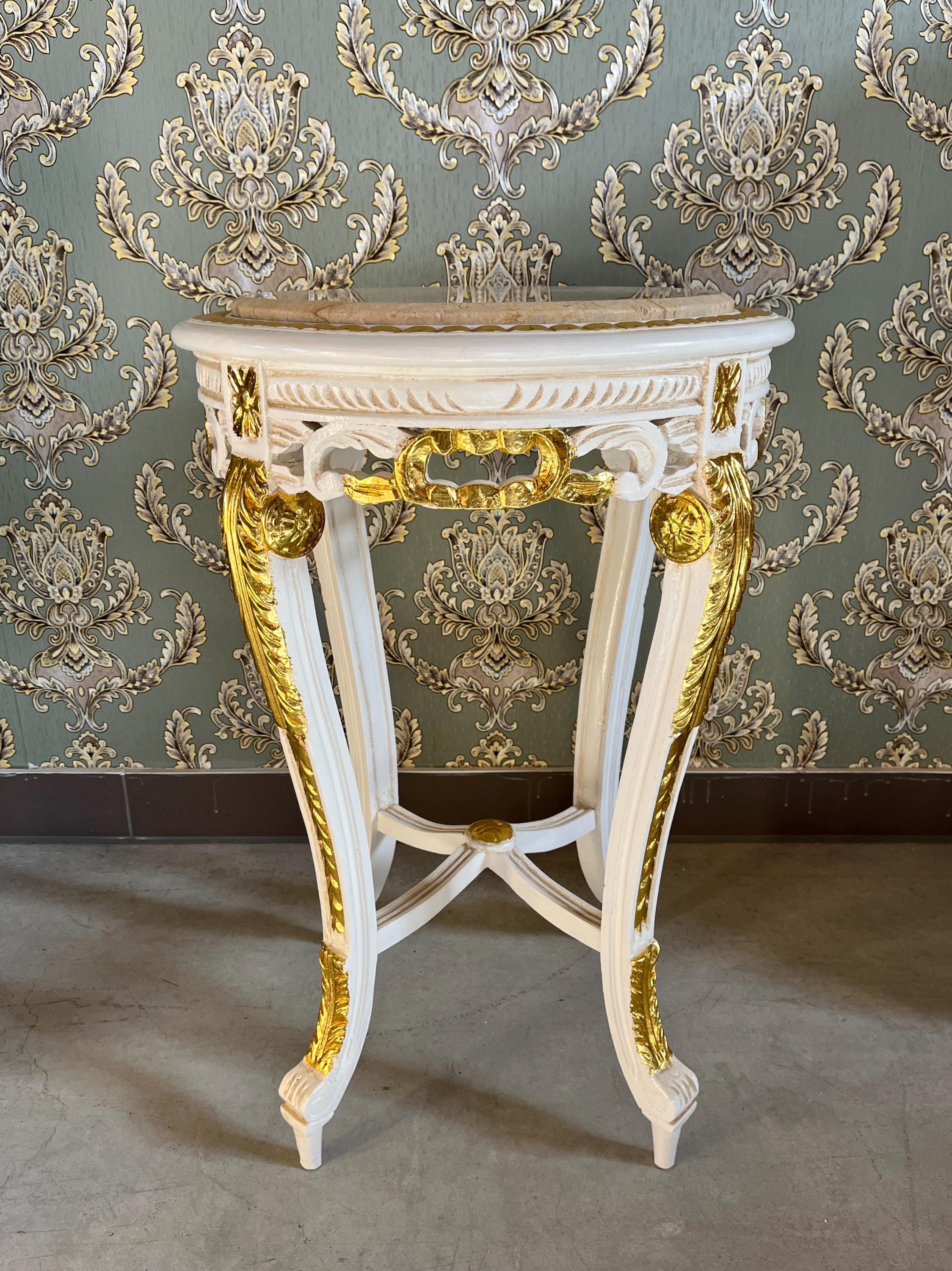Side Table French Louis Antique Style with Marble Slab Top Coffee Table Retro Baroque Style In Gold Finish for Home Decor