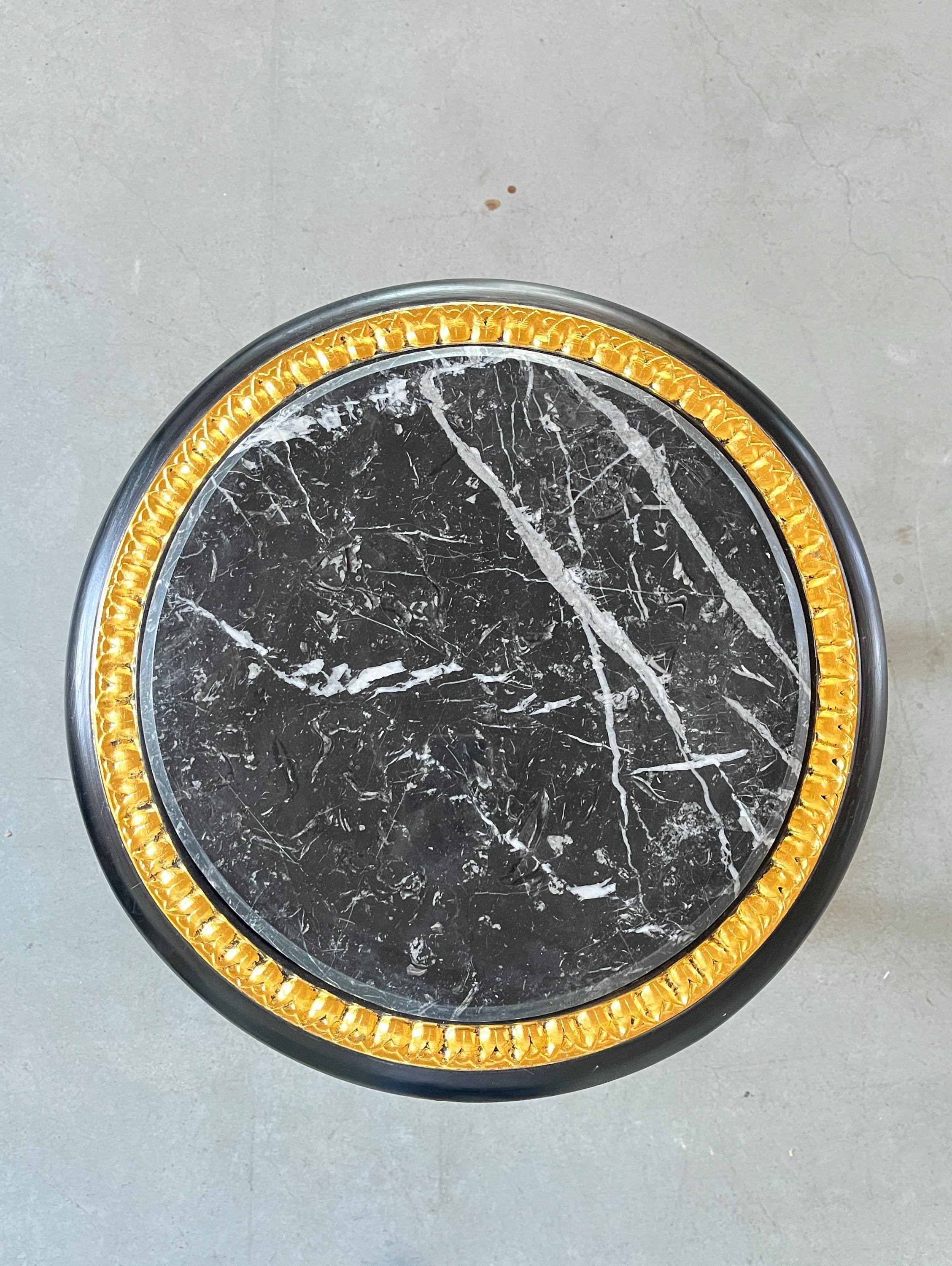 Black & Gold French Baroque Side Table: Marble Top Rococo Accent Table