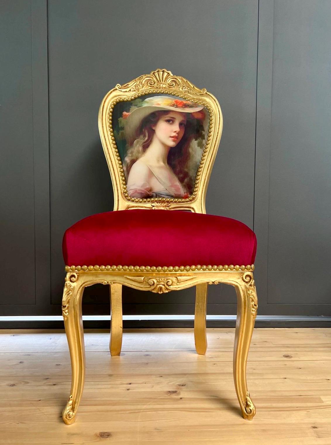 Louis XV Style Red Velvet Chair Set: Antique Baroque Accent Furniture