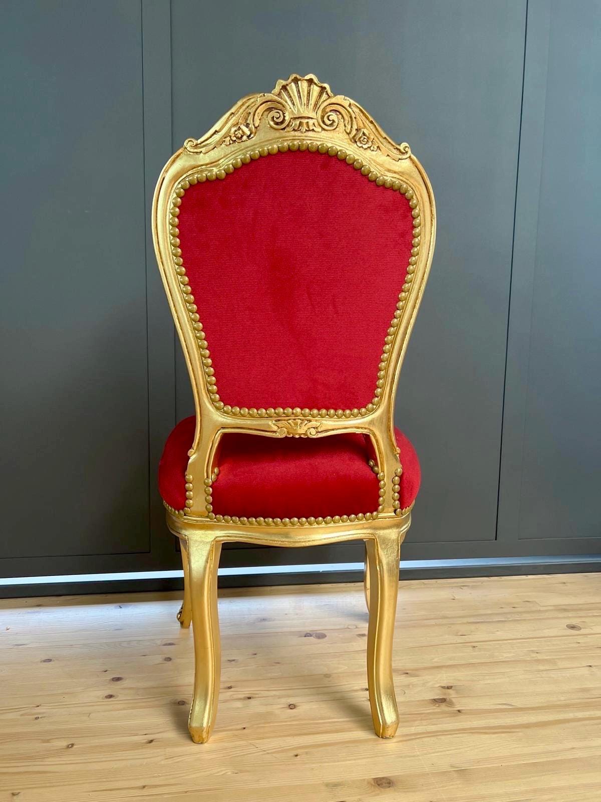 Louis XV Style Red Velvet Chair Set: Antique Baroque Accent Furniture
