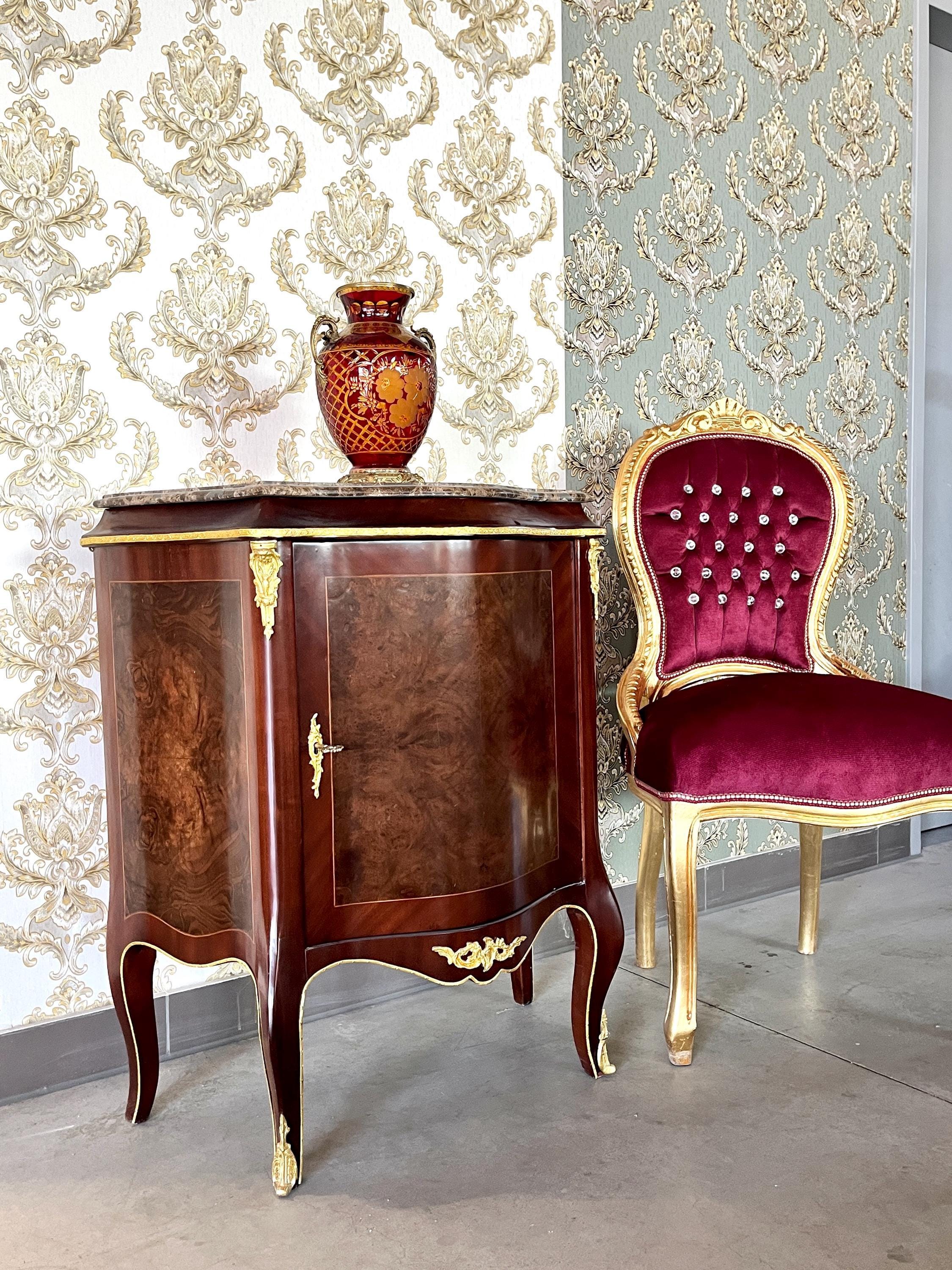 Wooden Cupboard Classic Baroque Cabinet With Brown Marble Top Retro Italian Style Console Table Handmade for Home Decor Living Room Decor