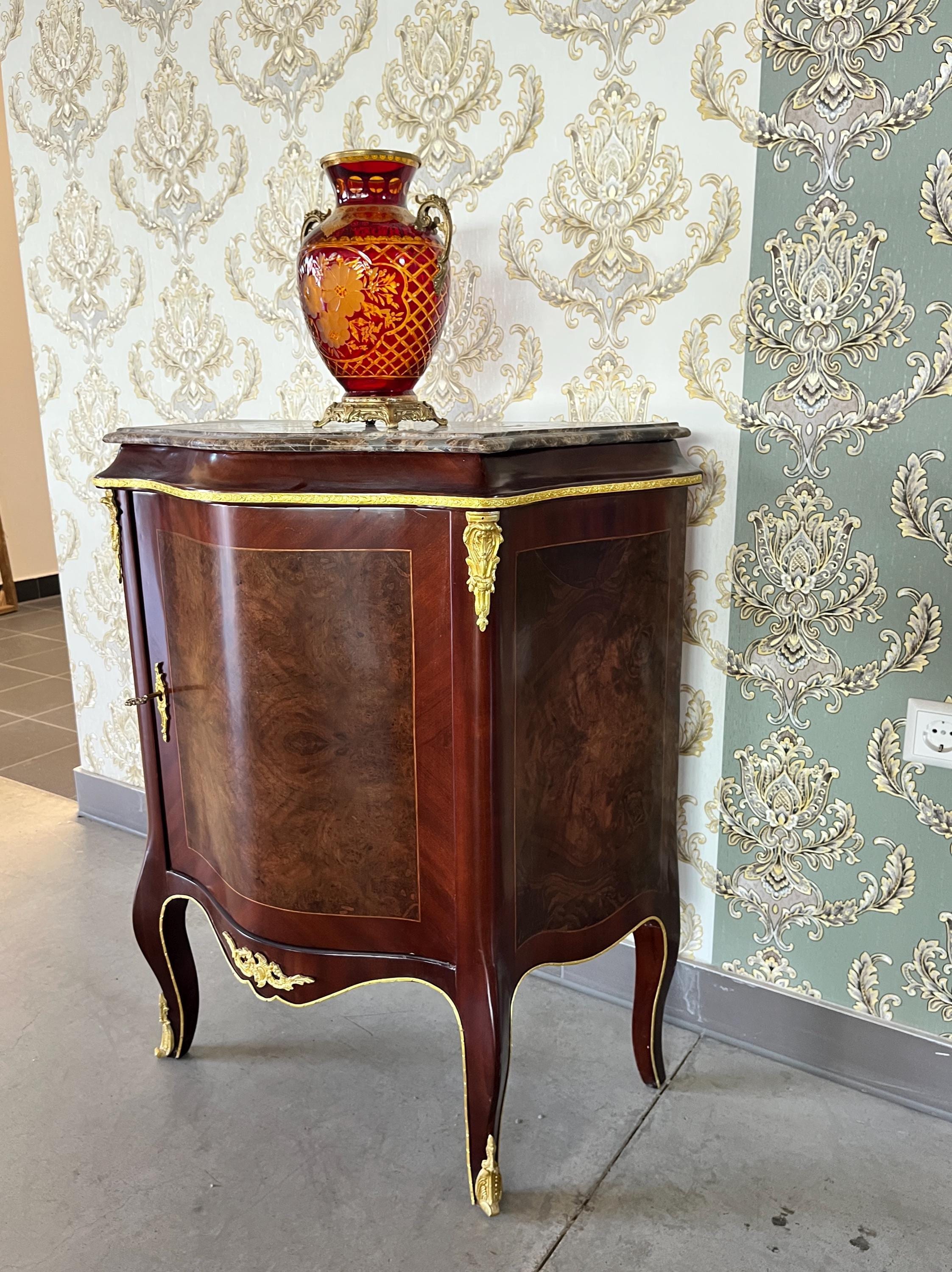 Wooden Cupboard Classic Baroque Cabinet With Brown Marble Top Retro Italian Style Console Table Handmade for Home Decor Living Room Decor