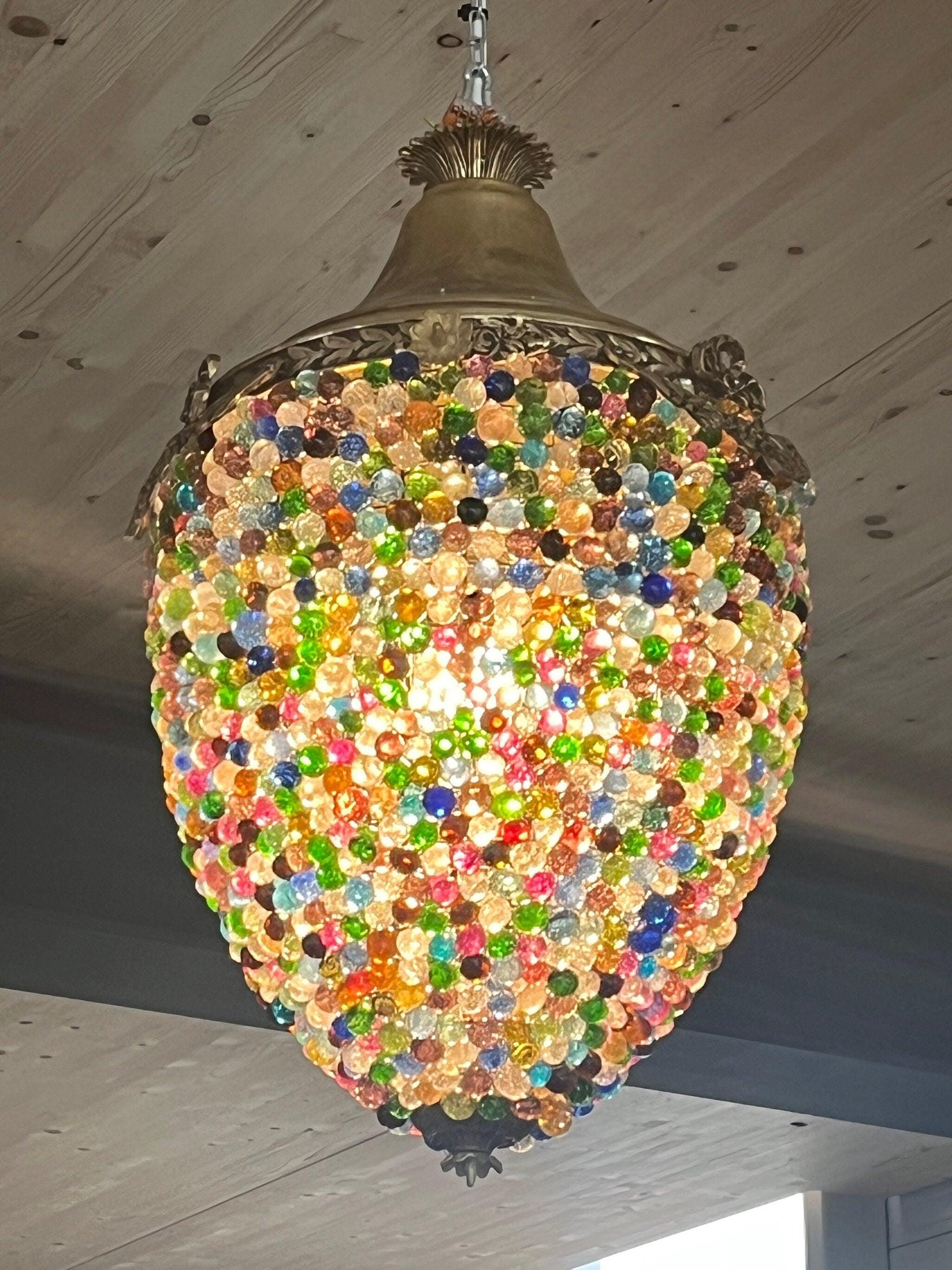 Colorful Pendant Lamp Nostalgic Baroque Style Lighting Decor in Green Blue Red beaded for Holiday Party Event Home Decor - Made To Order