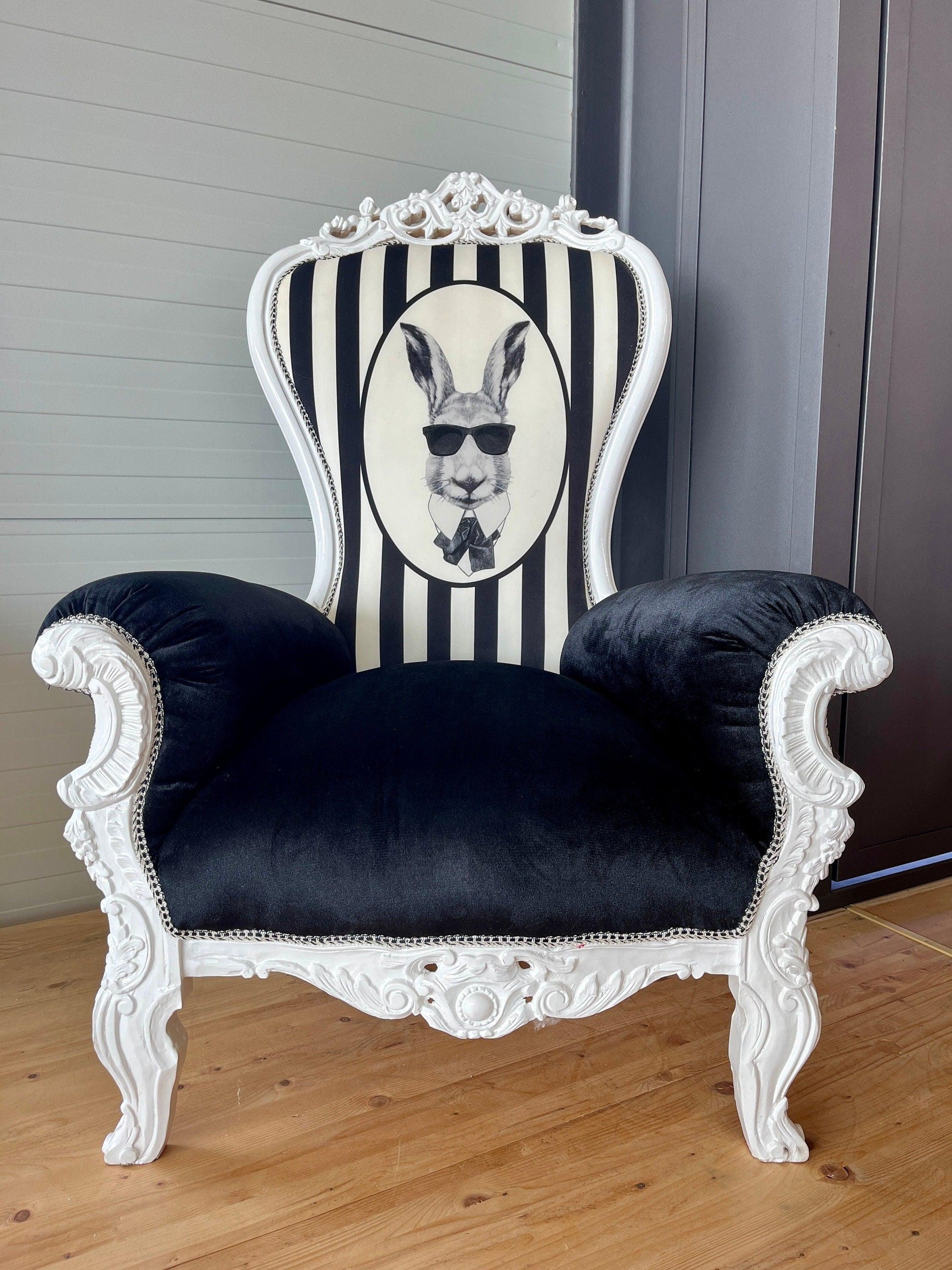 Throne Armchair Black & White Funny Rabbit Print Huge Armchair for Birthday Party for Special Event or Commercial Decoration