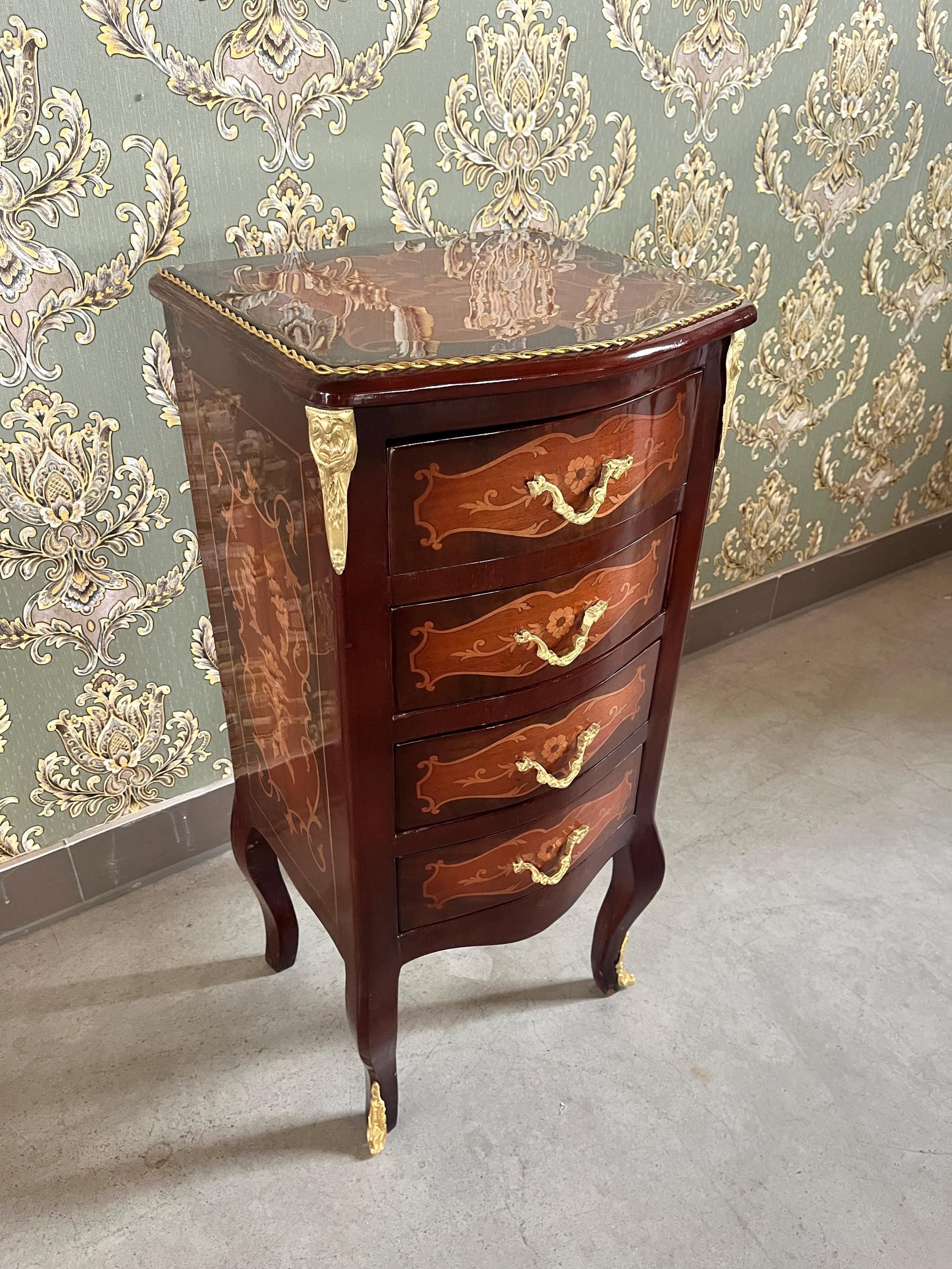 Small Night Stand French Antique Style Small Chest of Drawer Retro Baroque Style in Brown Kommode Home Decor Bedside Table for Bedroom Decor