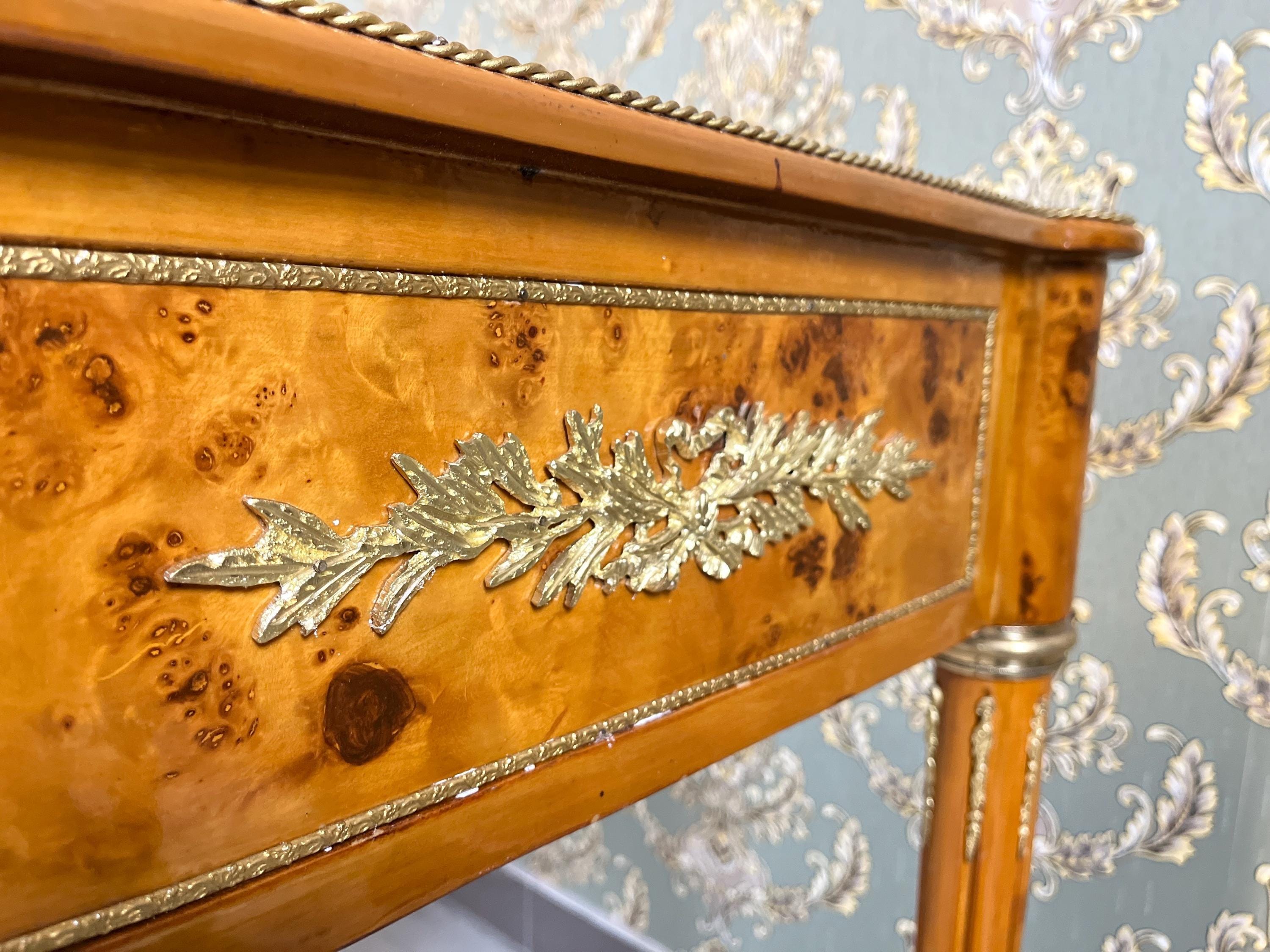 Luxury Desk Antique Baroque Style Writing Table 3 Drawers Handmade Desk Italian Style Bronze Handles in Yellow Wooden Veneer-LIMITED EDITION
