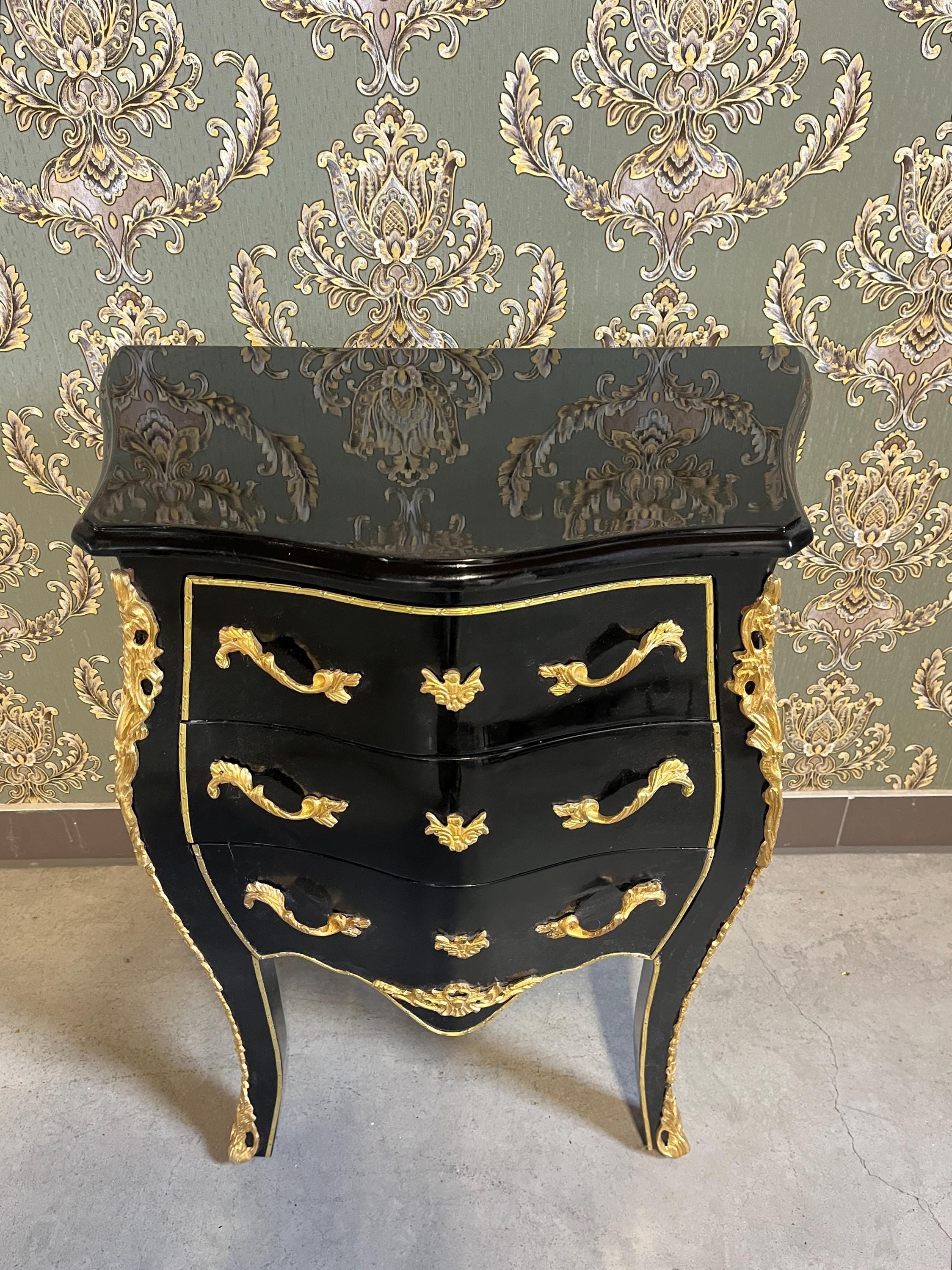 Black Night Stands French Baroque Style Chest of Drawers in Handmade Bedside Table Retro Baroque Rococo Style for bedroom for New Home Decor
