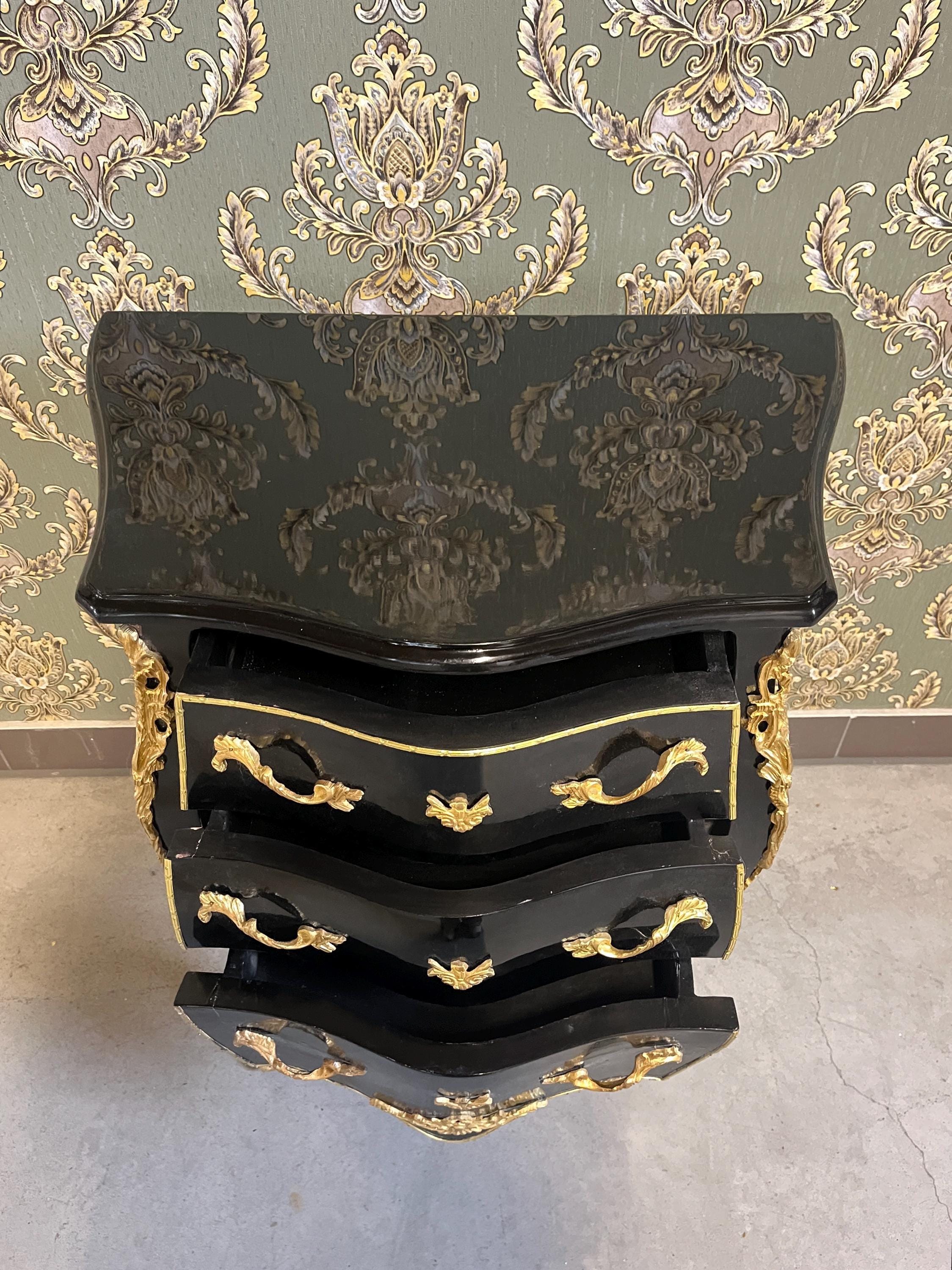 Black Night Stands French Baroque Style Chest of Drawers in Handmade Bedside Table Retro Baroque Rococo Style for bedroom for New Home Decor