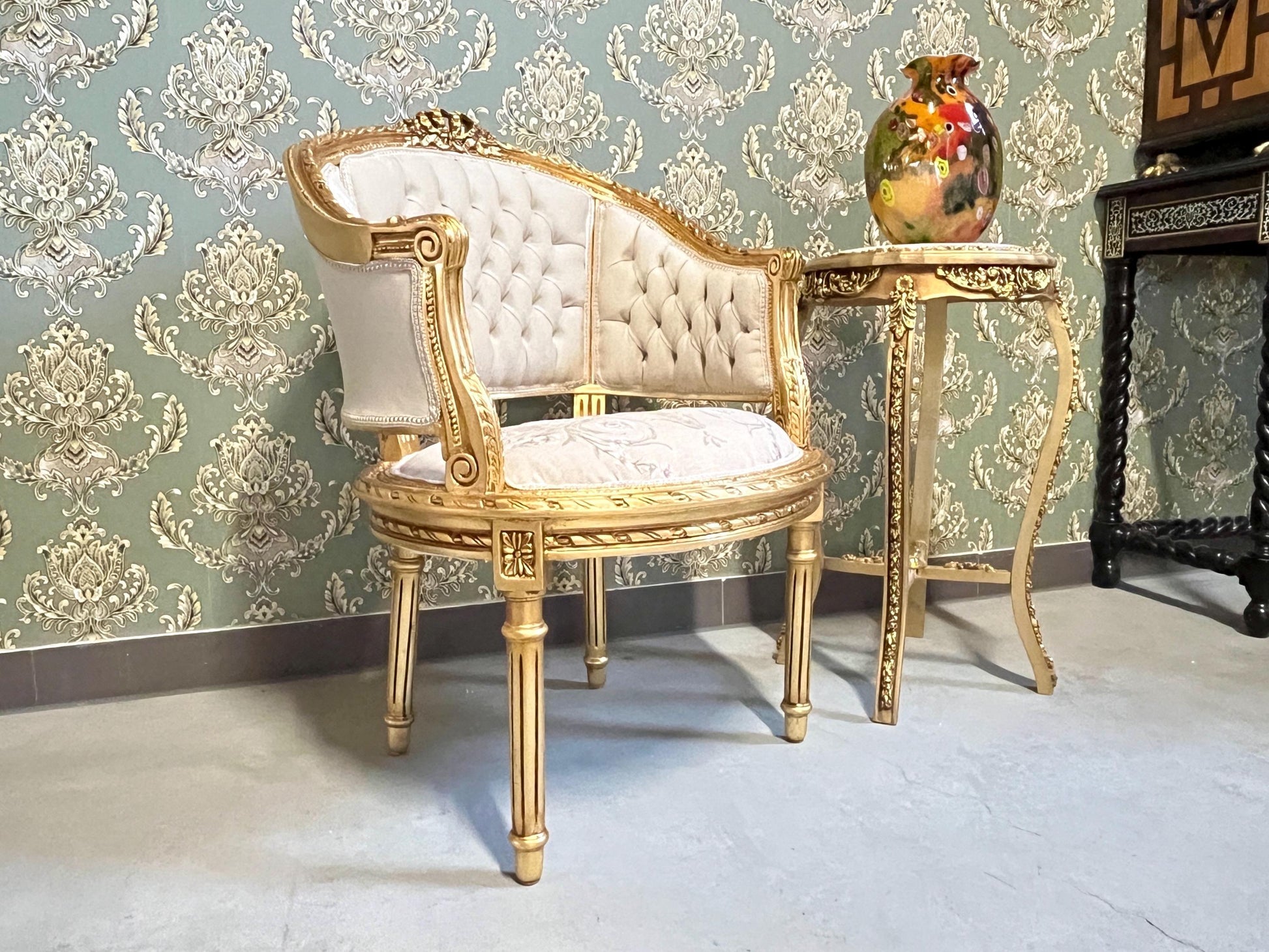 Deluxe Armchair Table Set, French Antique Style Chair Set, Retro Baroque Chair & Table Set, Lounge Room Chair Set, Home Decor Chair Handmade