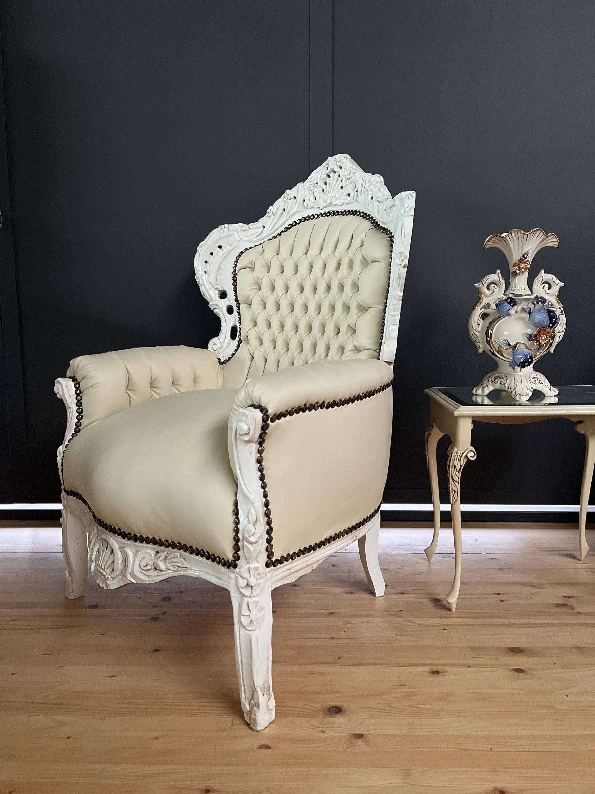 Accent Armchair French Louis XV Style in Beige Color Retro Baroque Style Chair for Living Room Handmade Armchair Home Decor