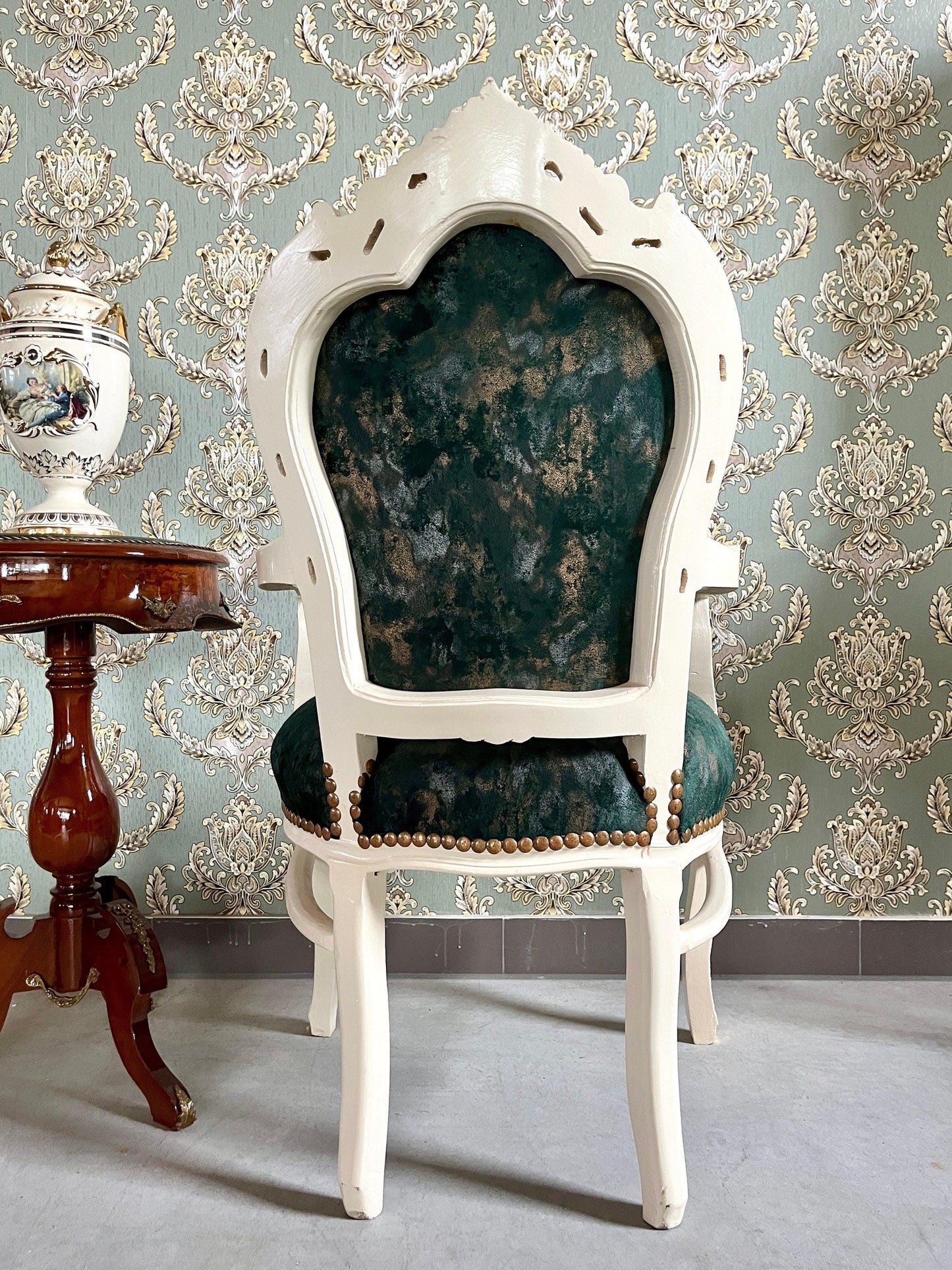 Armchair French Louis Style Velvet Forest Green Chair Baroque Rococo Antique Style Reproduction Armchair for Home Decor for Store Display