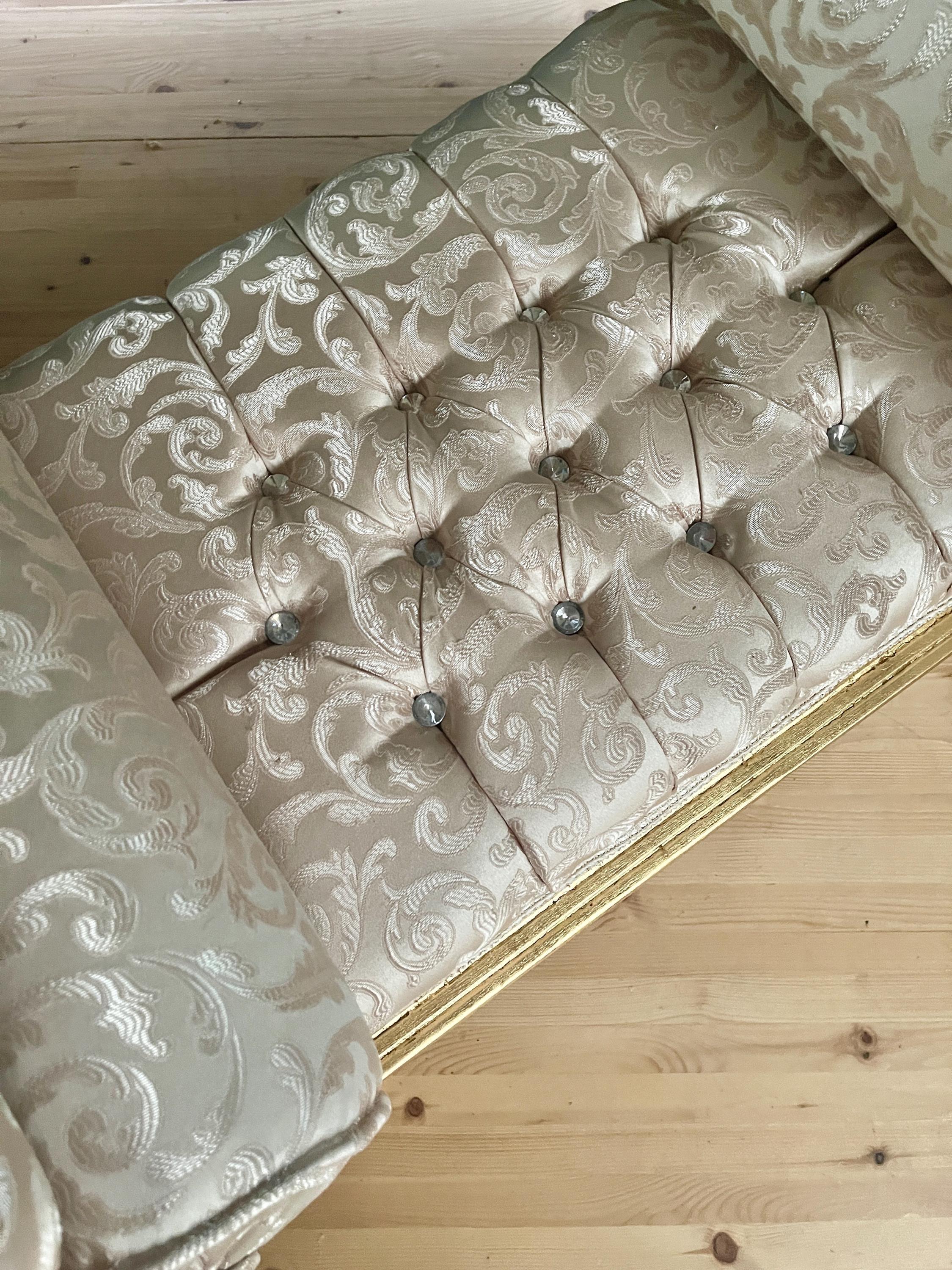 Ottoman French Louis Antique Style Beige Color Bench Retro Baroque Rococo Style in Ivory Color Gold Finish for Home Decor