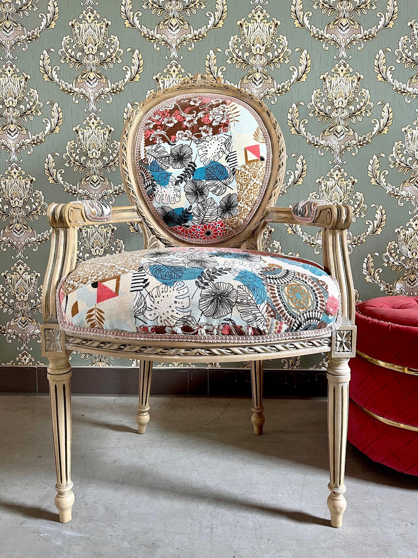 Sessel Französischer Barockstil Esszimmerstuhl Akzentstuhl/Armchair French Baroque Style Dining Chair Accent Chair- Summer Flower Series 1