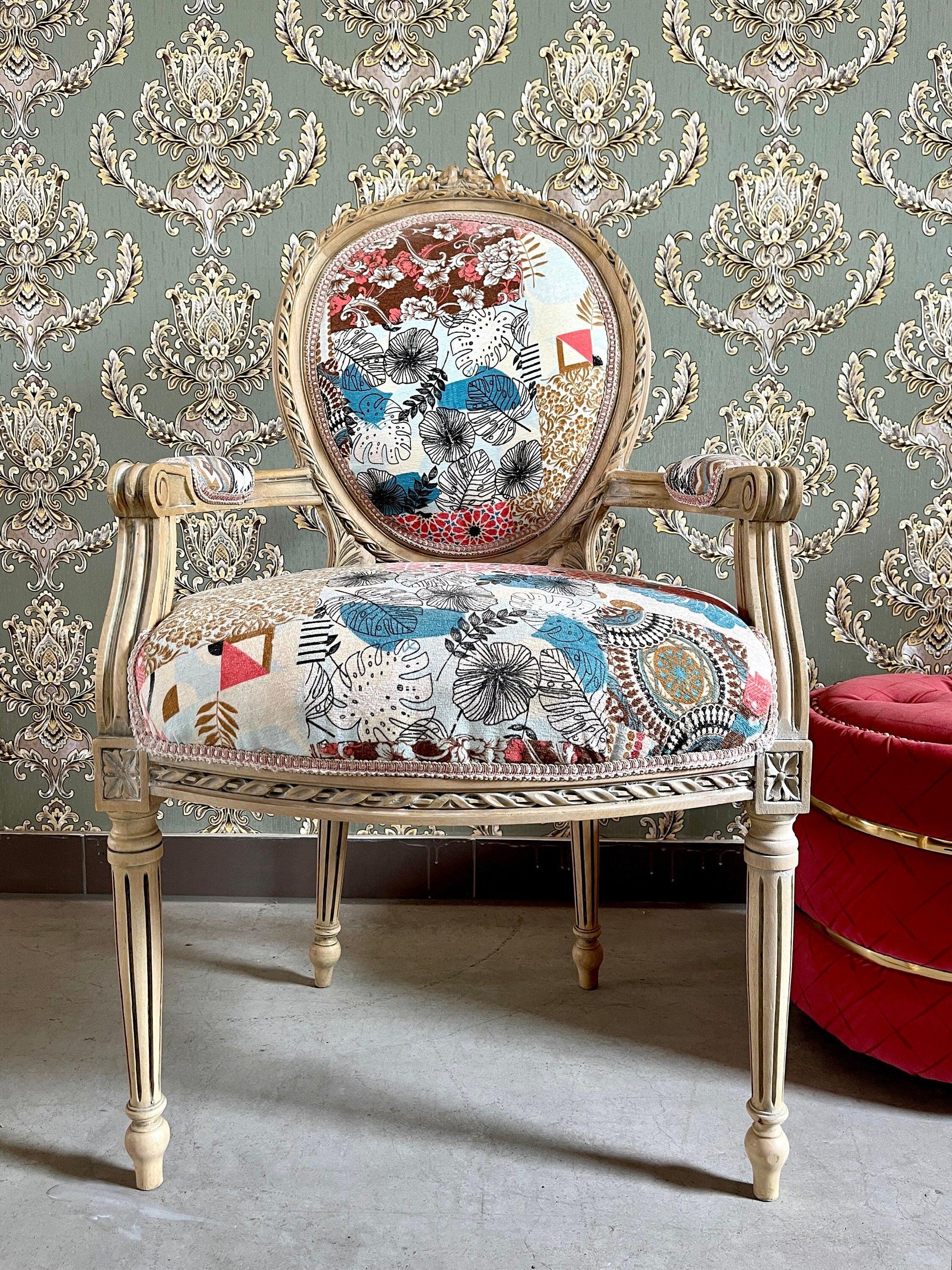 Sessel Französischer Barockstil Esszimmerstuhl Akzentstuhl/Armchair French Baroque Style Dining Chair Accent Chair- Summer Flower Series 1