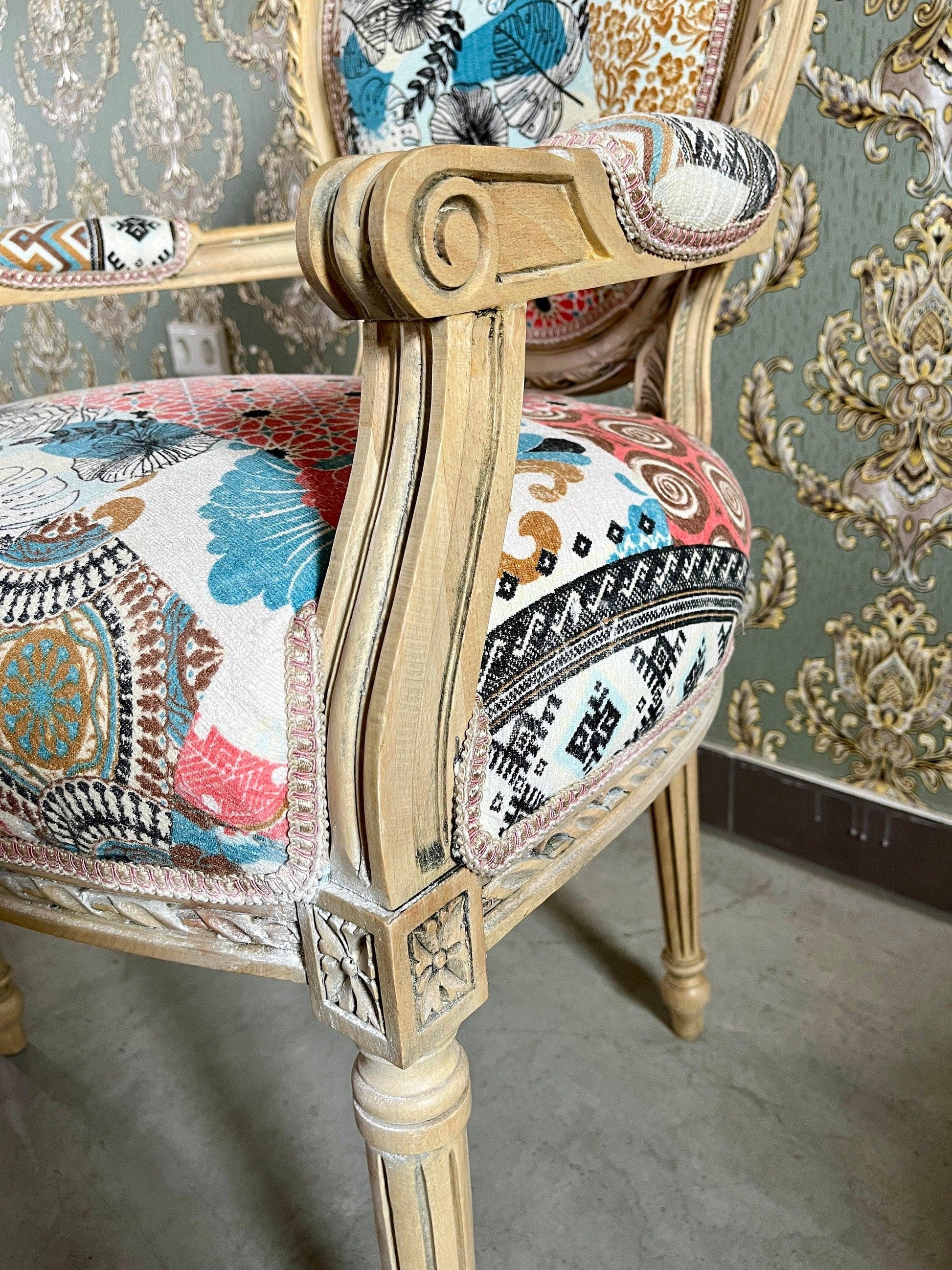 Sessel Französischer Barockstil Esszimmerstuhl Akzentstuhl/Armchair French Baroque Style Dining Chair Accent Chair- Summer Flower Series 1