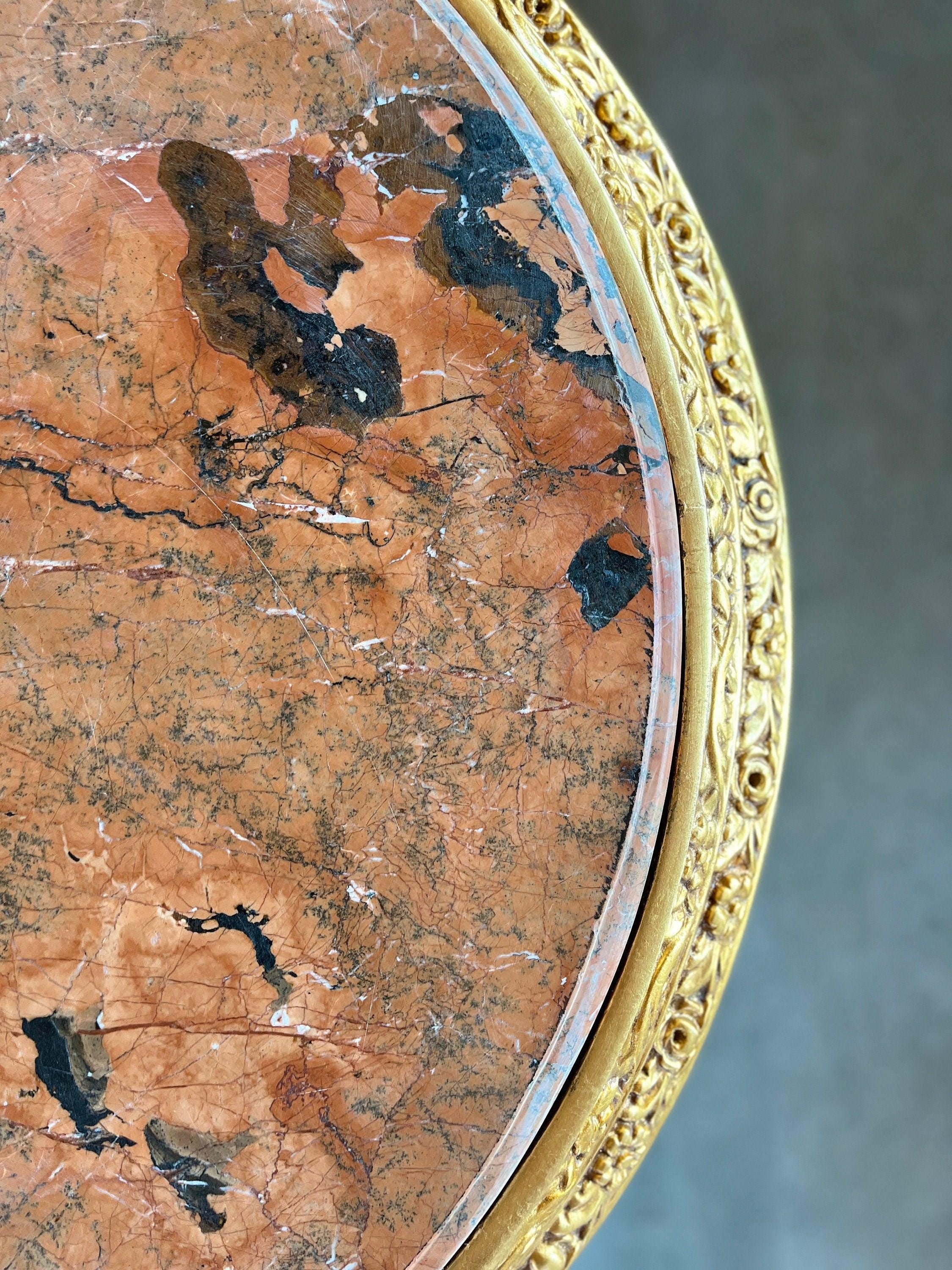 Wooden Decor Table Marble Top Royal Baroque Style Round Table Marble Slab in Orange French Antique Style for Home Decor Hotel Decoration