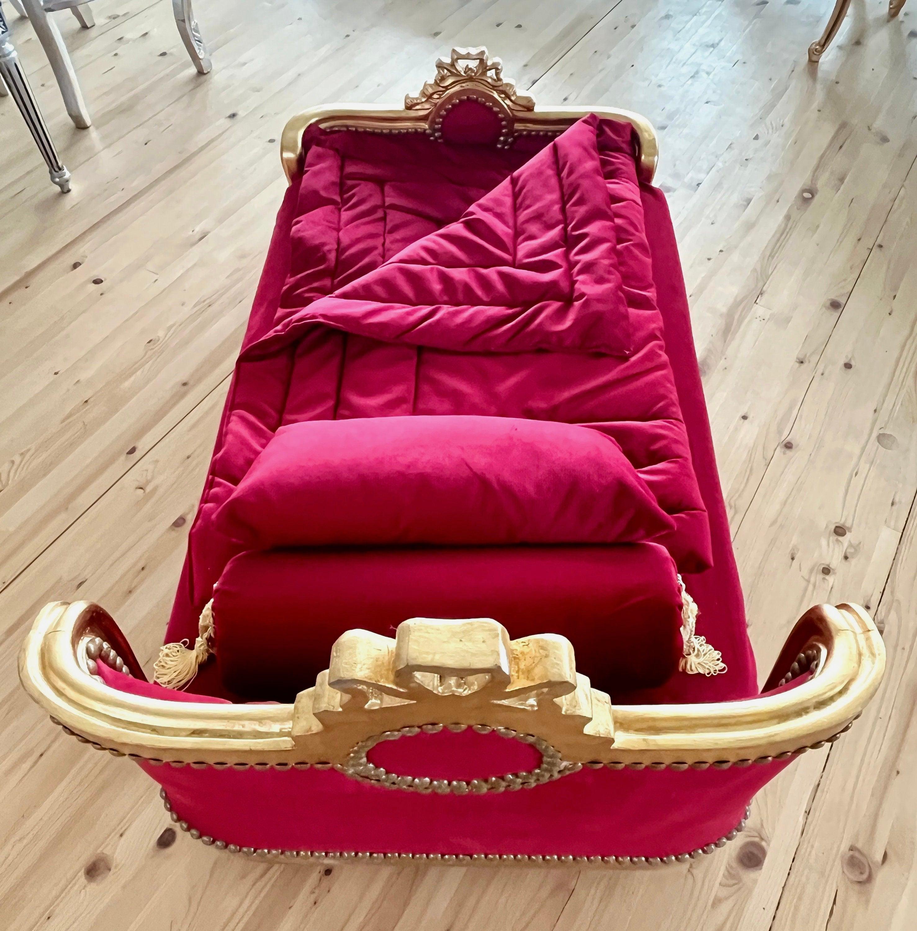 Pet Bed French Louis Baroque Style Big Size Dog Bed with Blanket n Pillow for Home Decor Velvet Red Velvet Blue & Hot Pink Gold Finish