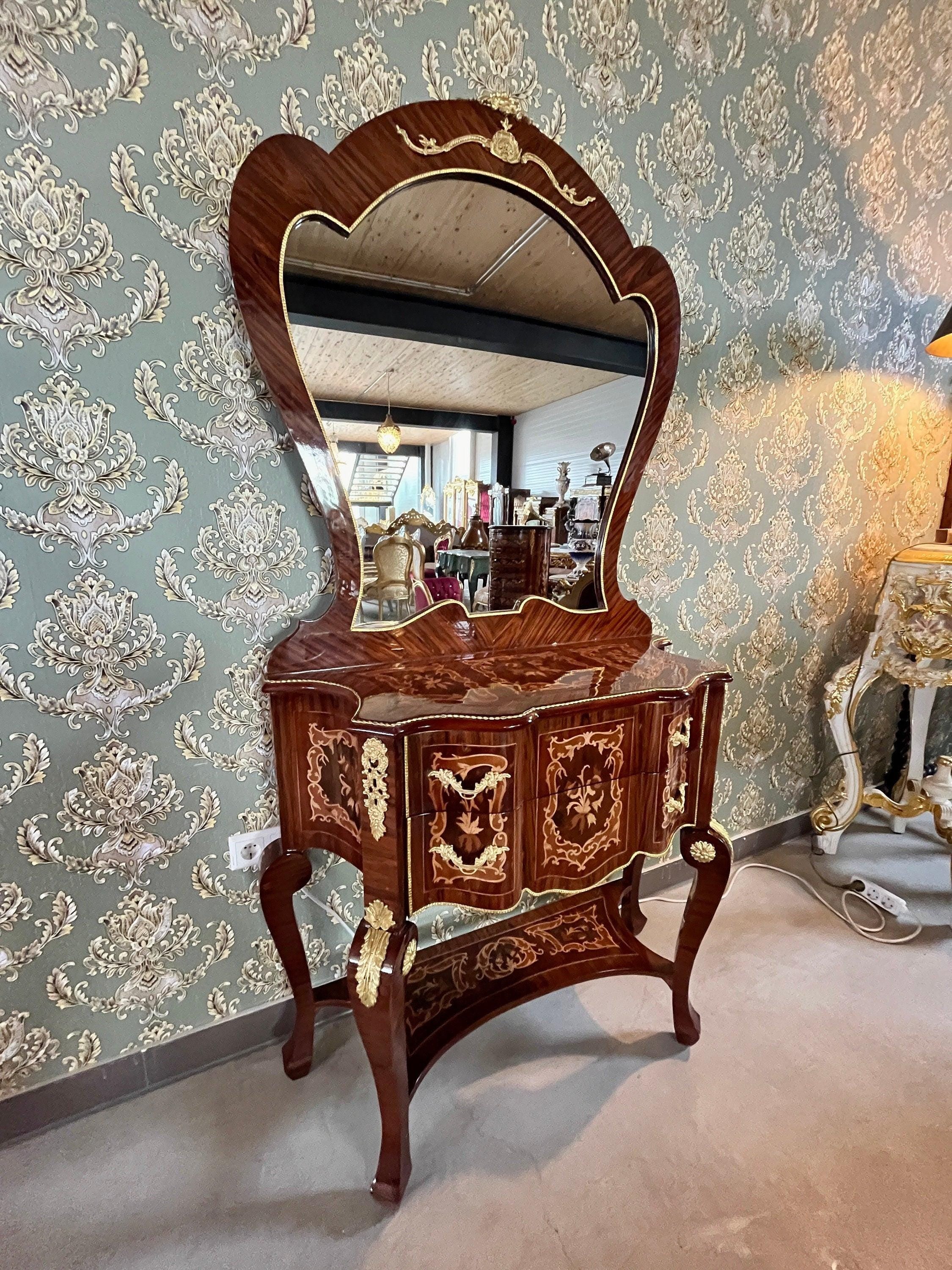 Mirror Table Console in Nostalgic Antique Style Wooden Table Mirror Console in Retro Baroque Style in Brown