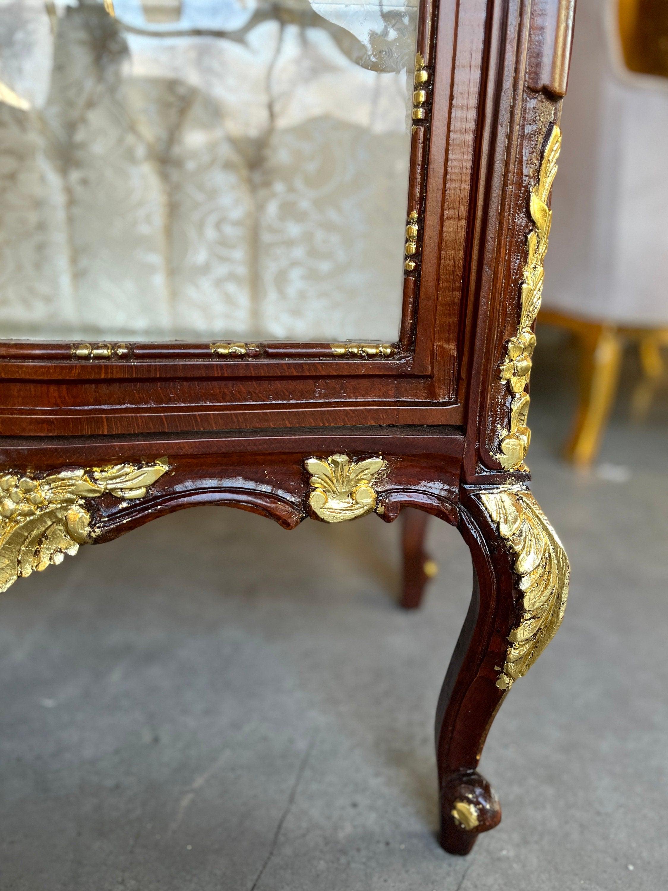 Display Cabinet French Louis Style Glass Wooden Showcase Retro Baroque Style for Home Decoration