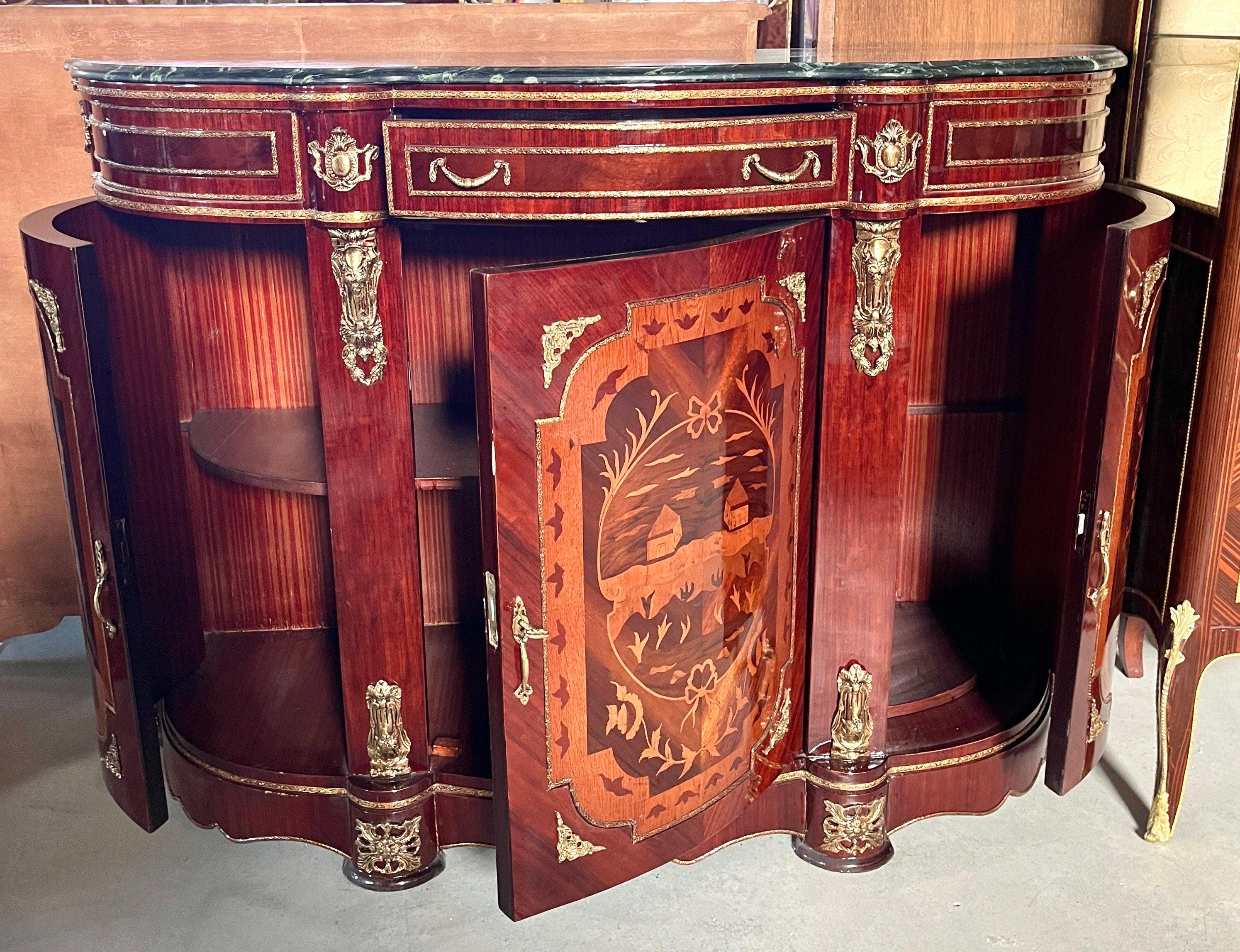 Wooden Cabinet Nostalgic Antique Style with Marble Slab Top Retro Baroque Style Cabinet for Home Decor or Commercial Decoration
