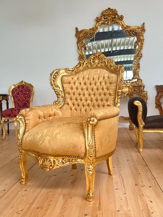 Armchair Gold French Louis XV Retro Baroque Rococo Style Sofa Chair in Gold Finish for Home Decor