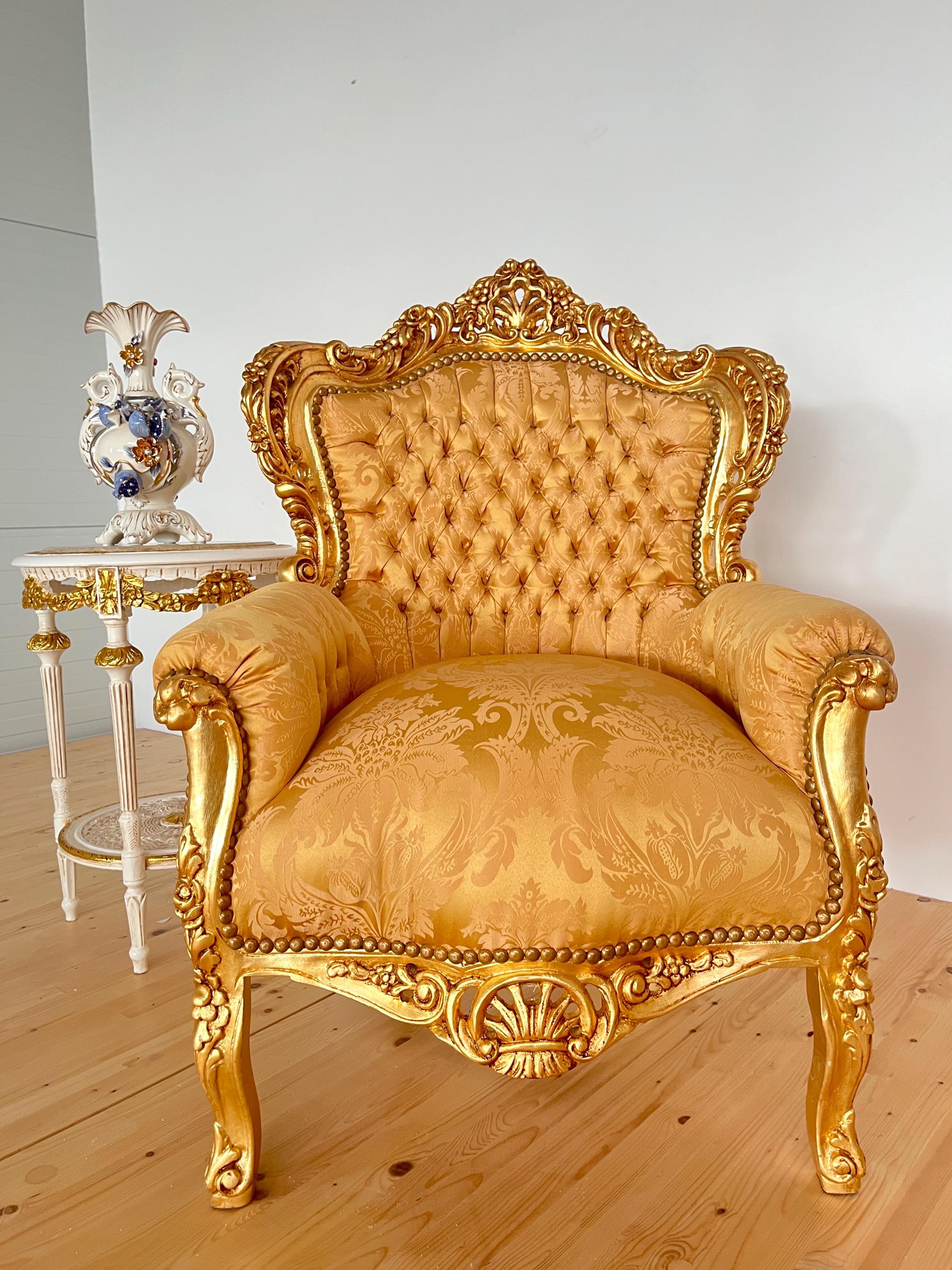 Armchair Gold French Louis XV Retro Baroque Rococo Style Sofa Chair in Gold Finish for Home Decor