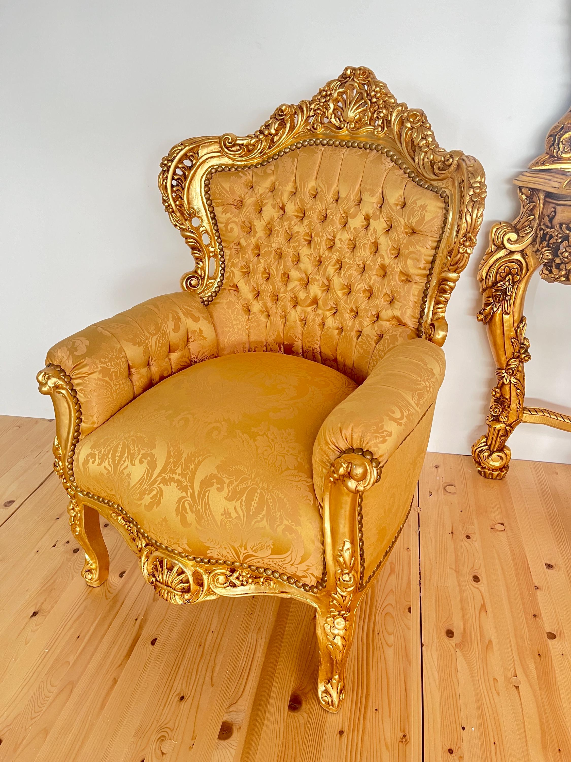 Armchair Gold French Louis XV Retro Baroque Rococo Style Sofa Chair in Gold Finish for Home Decor