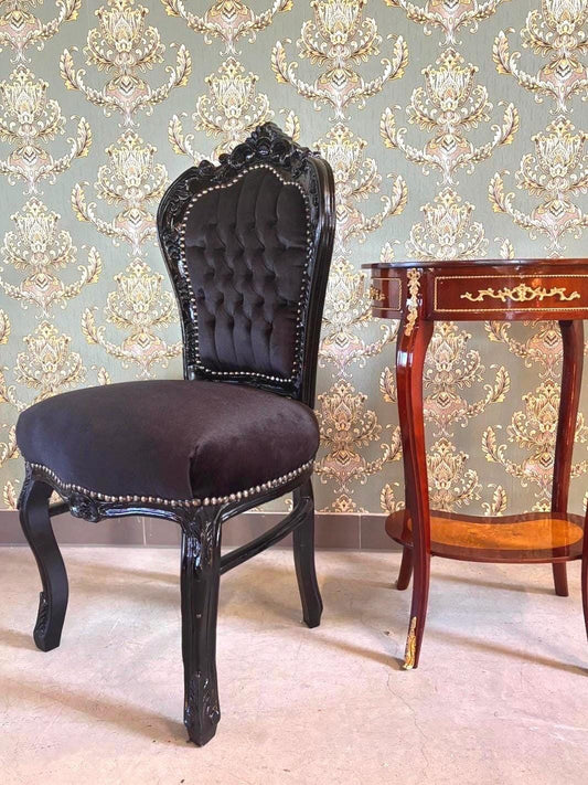 Accent Chair Black Velvet French Louis XV Style Chair Baroque Rococo Style Dining Chair Antique Style Reproduction Chair in Black