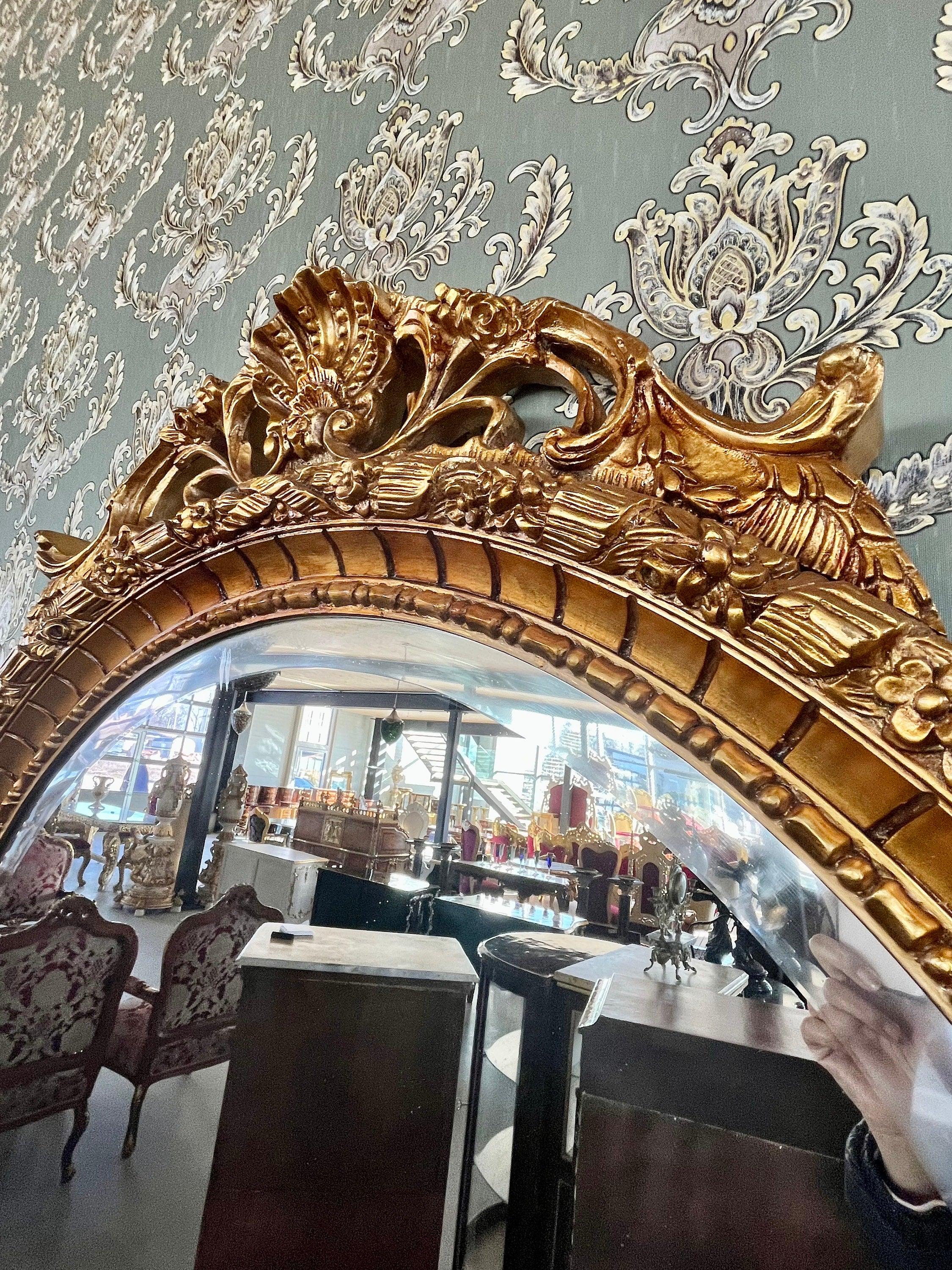 Console Table & Round Mirror Royal Baroque Antique Style Console Table Marble Top in Gold Finish for Villa House Hotel Lobby Decor