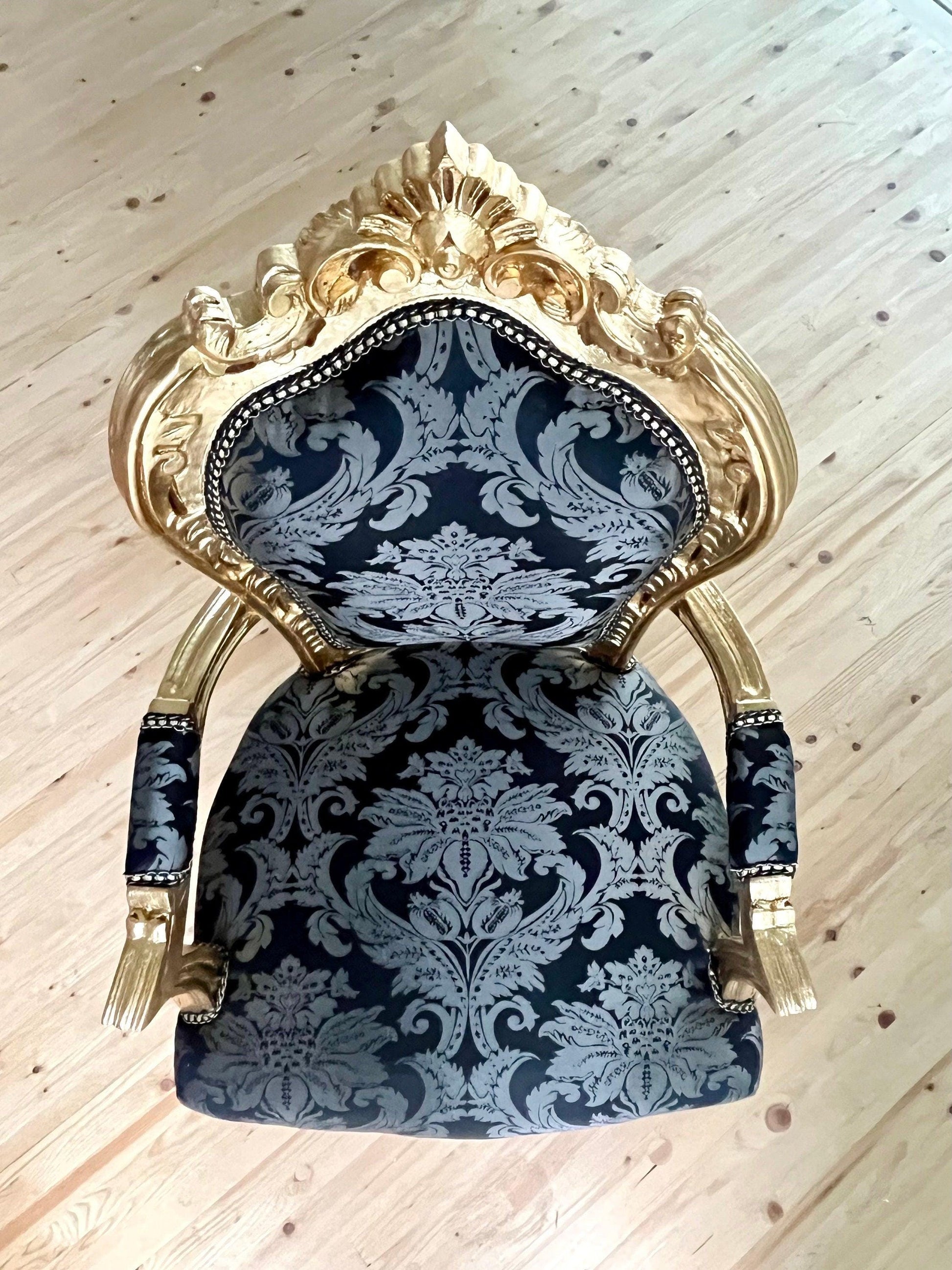 Armchair Black Gold French Louis Style Accent Chair Retro Antique Baroque Rococo Style Armchair in Gold Finish for Home Decor