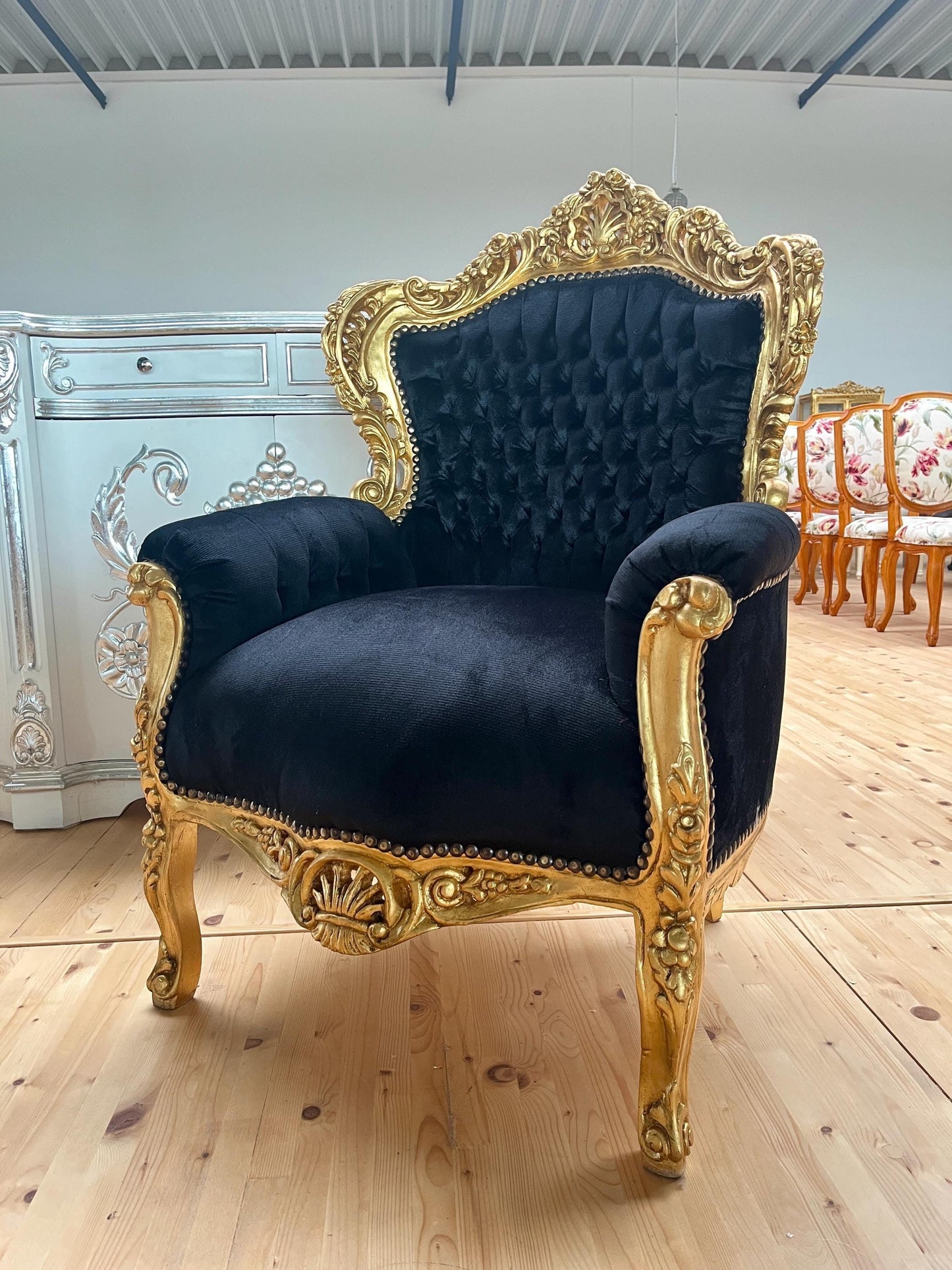 Französischer Barock-Sessel im Rokoko-Stil /French Baroque Rococo Style Armchair - Gold Black